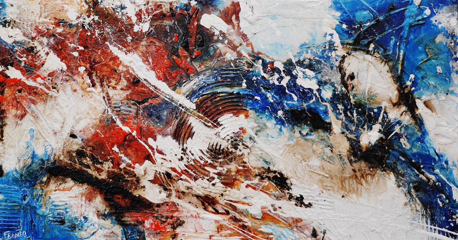 Desert Riches 190cm x 100cm Blue Red White Textured Abstract Canvas Art - Modern Wall Decor for Living Room, Bedroom & Office