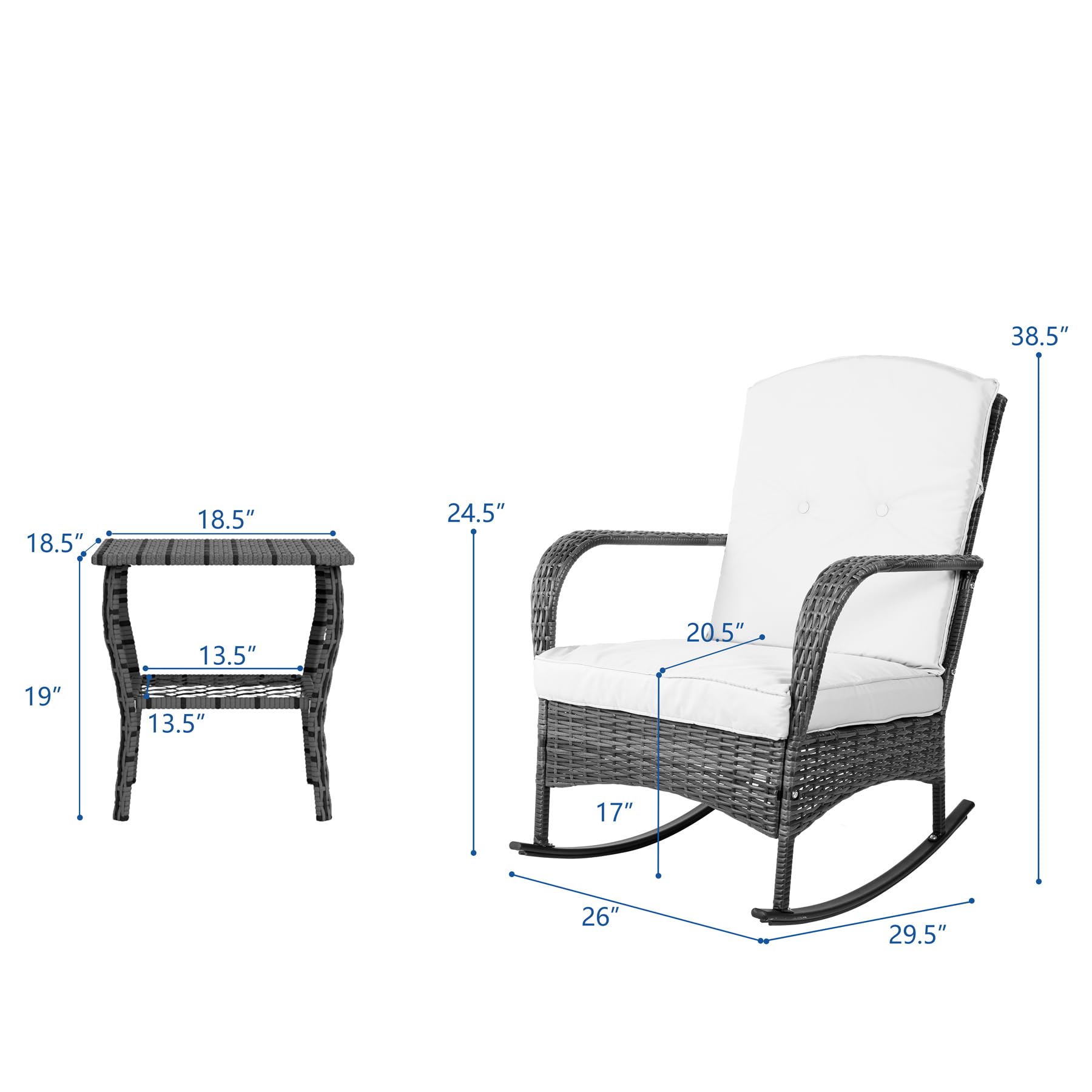 3-Piece Patio Conversation Set with Outdoor Rocking Chair & Wicker Bistro Table - Beige Porch Furniture for Deck, Garden, Poolside Relaxation | Perfect for Backyard Lounging, Outdoor Entertaining & Sunset Chats