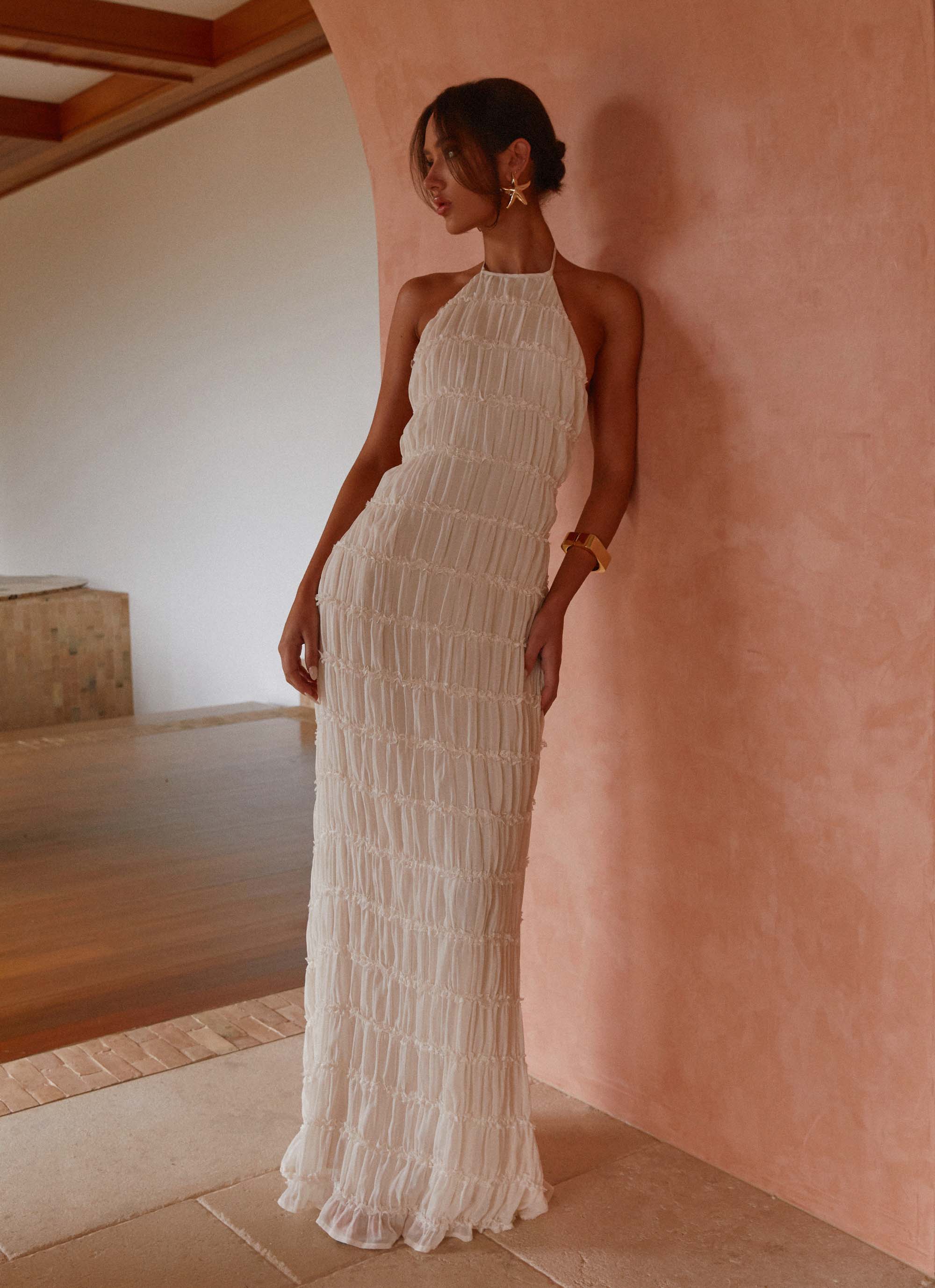 Aullie Maxi Dress Ivory - Elegant Long Flowy Summer Dress for Women, Perfect for Beach, Vacation, and Casual Outings
