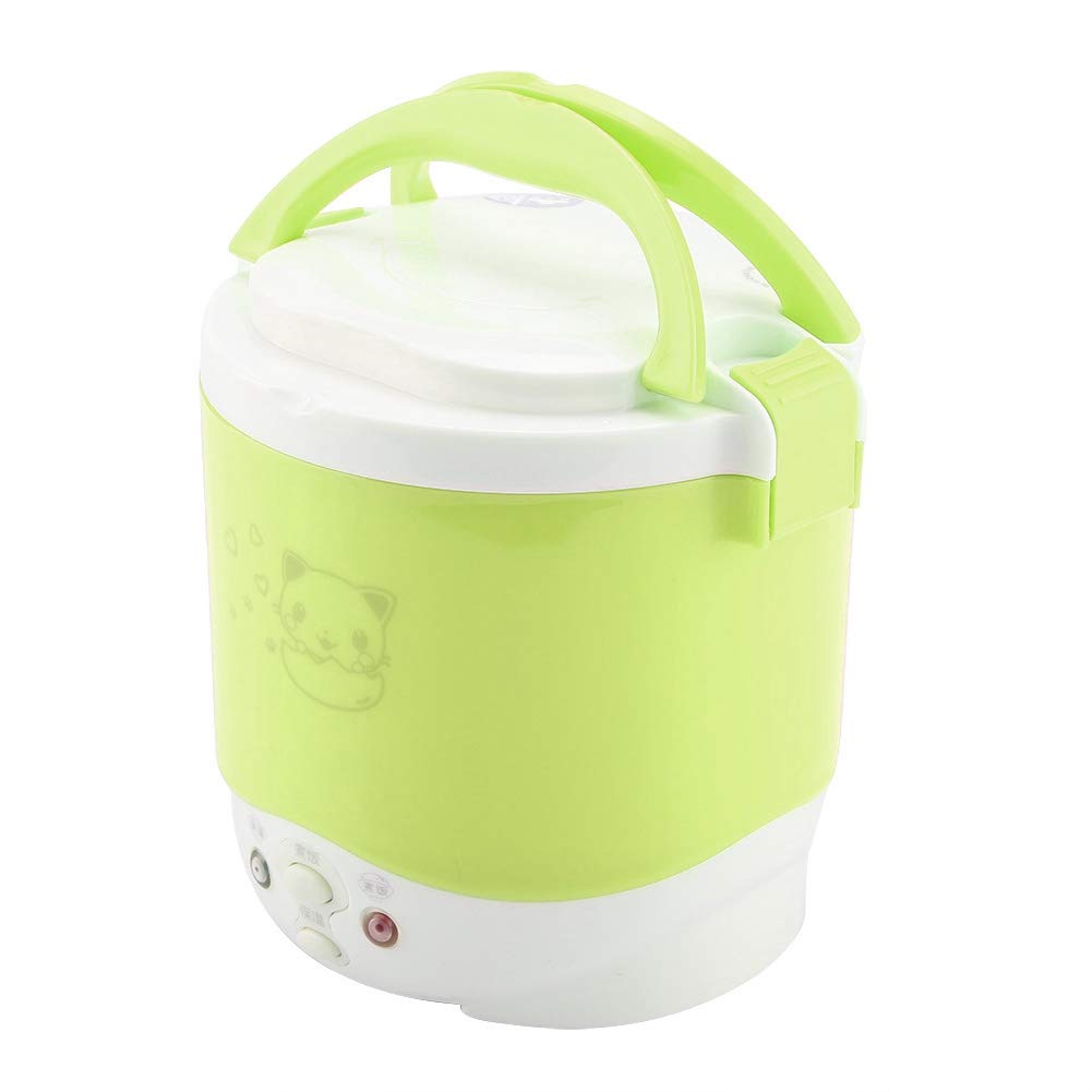 12V 100W Mini Rice Cooker Steamer - 1L Portable Electric Travel Rice Cooker for Car, Home & Office | Multi-Function Cooking & Steaming Lunch Box for Raw Food | Perfect for Road Trips, Camping & Dorm Life (Green)