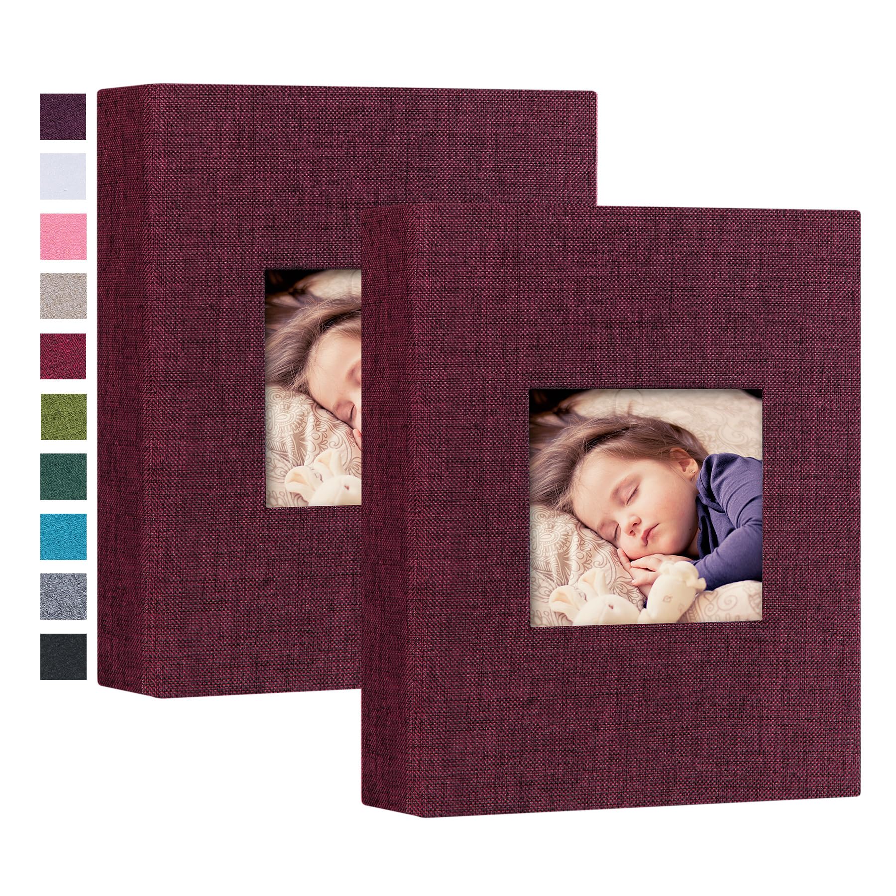 2 Pack Small 4x6 Photo Album with Linen Cover & Display Window - Holds 52 Vertical Pockets for Artwork, Postcards, Pictures Storage (Purple) - Perfect for Wedding Photos, Baby Pictures, Travel Memories & Gift Giving