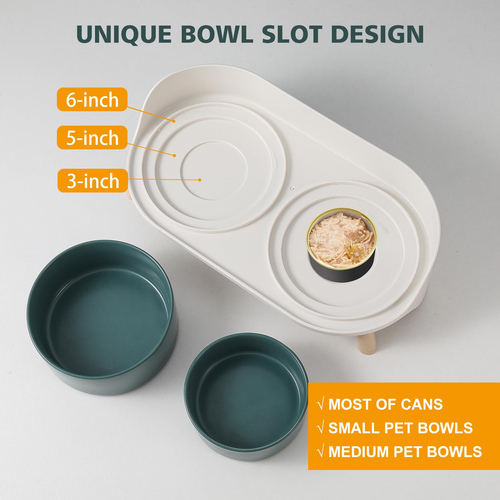 Elevated Ceramic Cat Bowl Set - Raised Double Dishes for Food & Water - Non-Slip Stand & Splash Proof - for Cats & Puppies - 2 x 480 ML (16.23 OZ) - Perfect for Healthy Posture & Mess-Free Feeding at Home