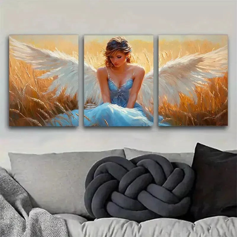 3-Piece Ethereal Angel in Wheat Field Triptych Wall Art Set - Framed Canvas 40x60cm - High Quality Print - 100% Australian Made - Ready to Hang - Perfect for Living Room, Bedroom & Office Decor