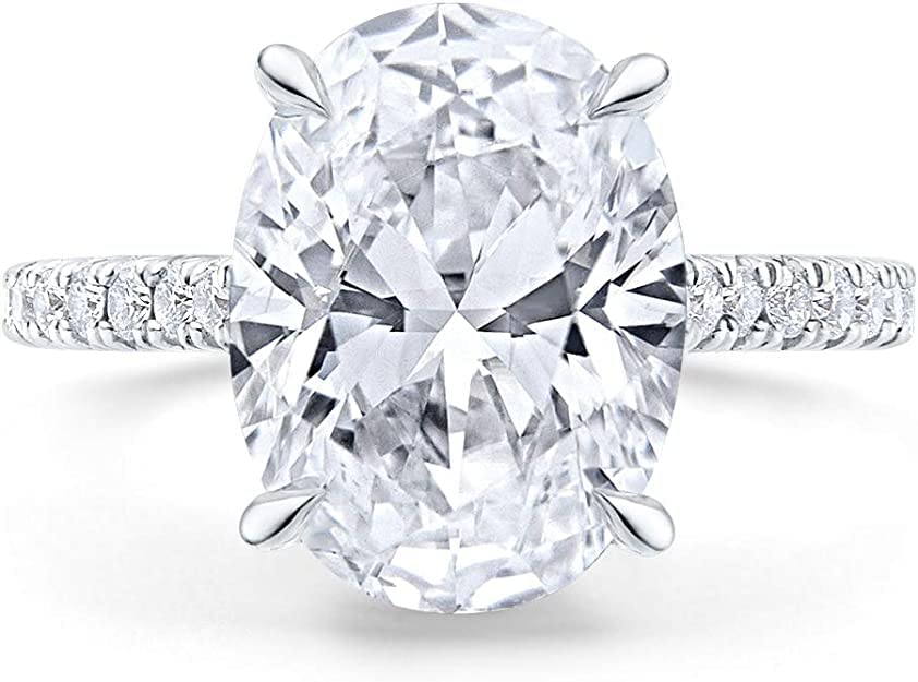 4 Carat Oval Colorless Moissanite Engagement Ring for Women - 925 Sterling Silver Hidden Halo Solitaire Bridal Ring - Perfect for Wedding, Anniversary & Proposal Gifts - Elegant Jewelry for Special Occasions