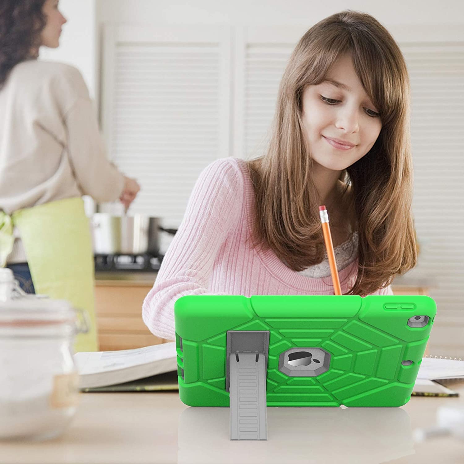 Shockproof Rugged Protective Case for iPad 6th/5th Generation (2018/2017) & iPad Air 2 (2014) 9.7 Inch - Heavy Duty Stand Cover for Kids & Boys (Green) - Perfect for School, Travel, and Outdoor Adventures