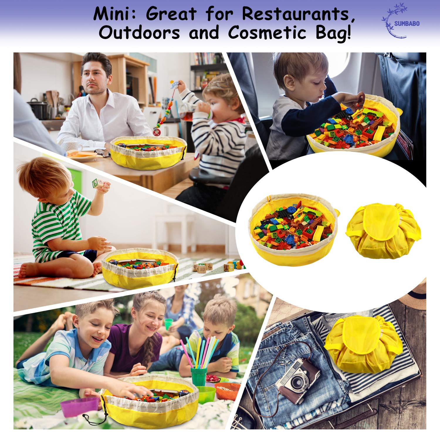 SUMBABO Toy Storage Bag - Play Mat & Organizer for Kids - Travel Gift 2Pcs (Big+Mini) - Perfect for Home & Travel