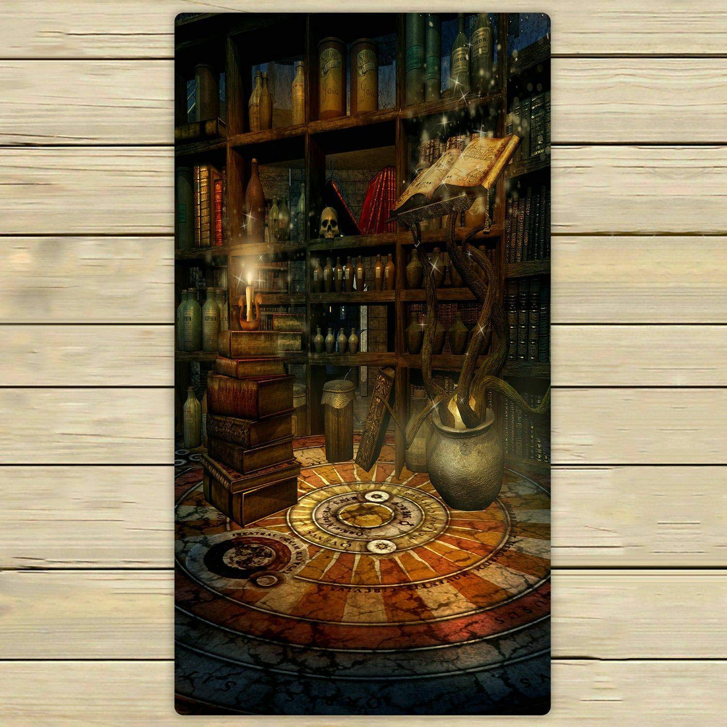 Magic Book Potions & Candles Beach Towel 30x56 Inch - Fantasy Themed Bath Towel for Home, Spa, Outdoor & Travel - Soft Quick-Dry Shower Towel for Beach, Pool, Yoga & Gifts