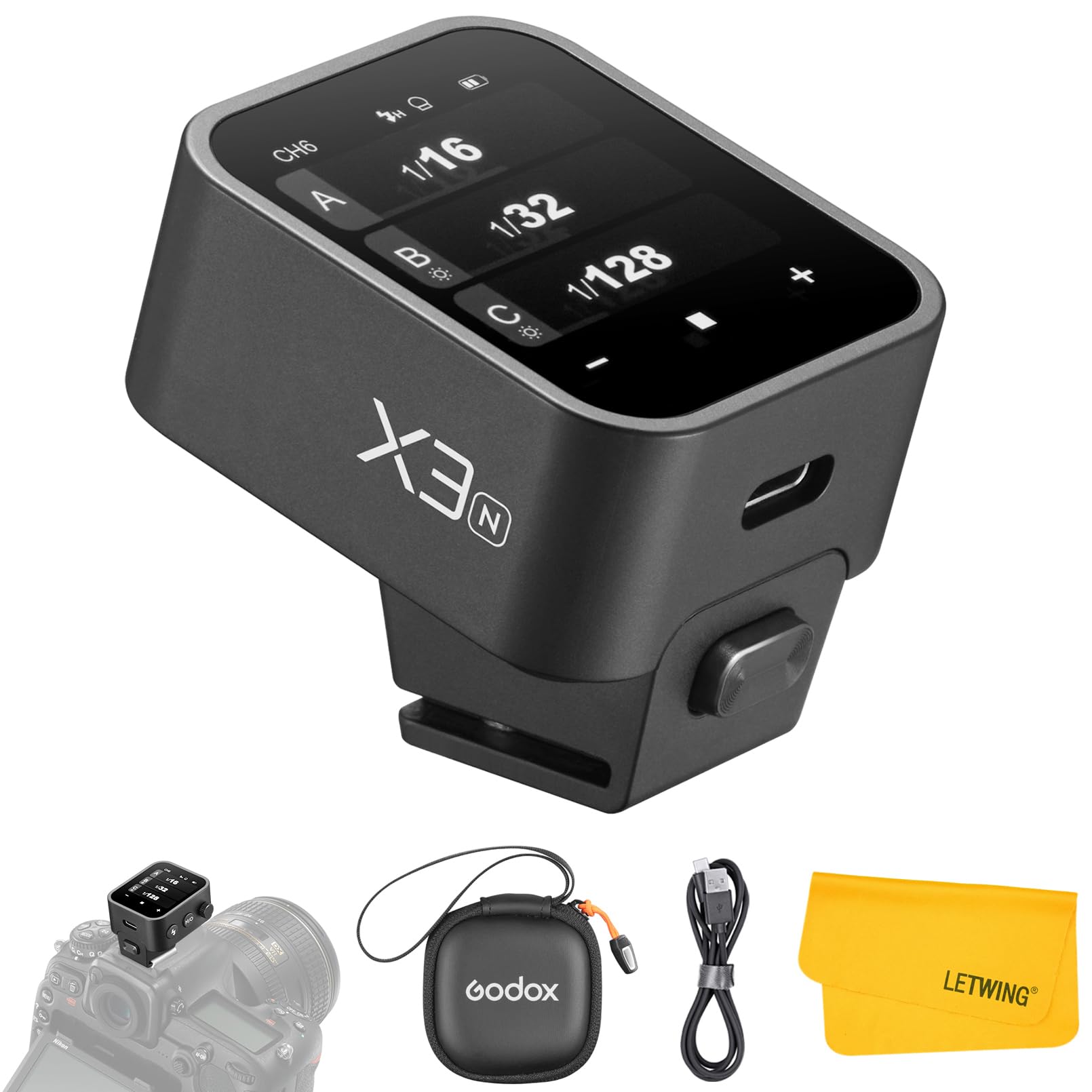 Godox X3N TTL Wireless Flash Trigger for Nikon DSLR Cameras - 2.4G Touchscreen Transmitter with TTL Auto/Manual/Multi Flash Modes, Built-in Lithium Battery & HD OLED Display - Perfect for Wedding, Portrait, and Studio Photography