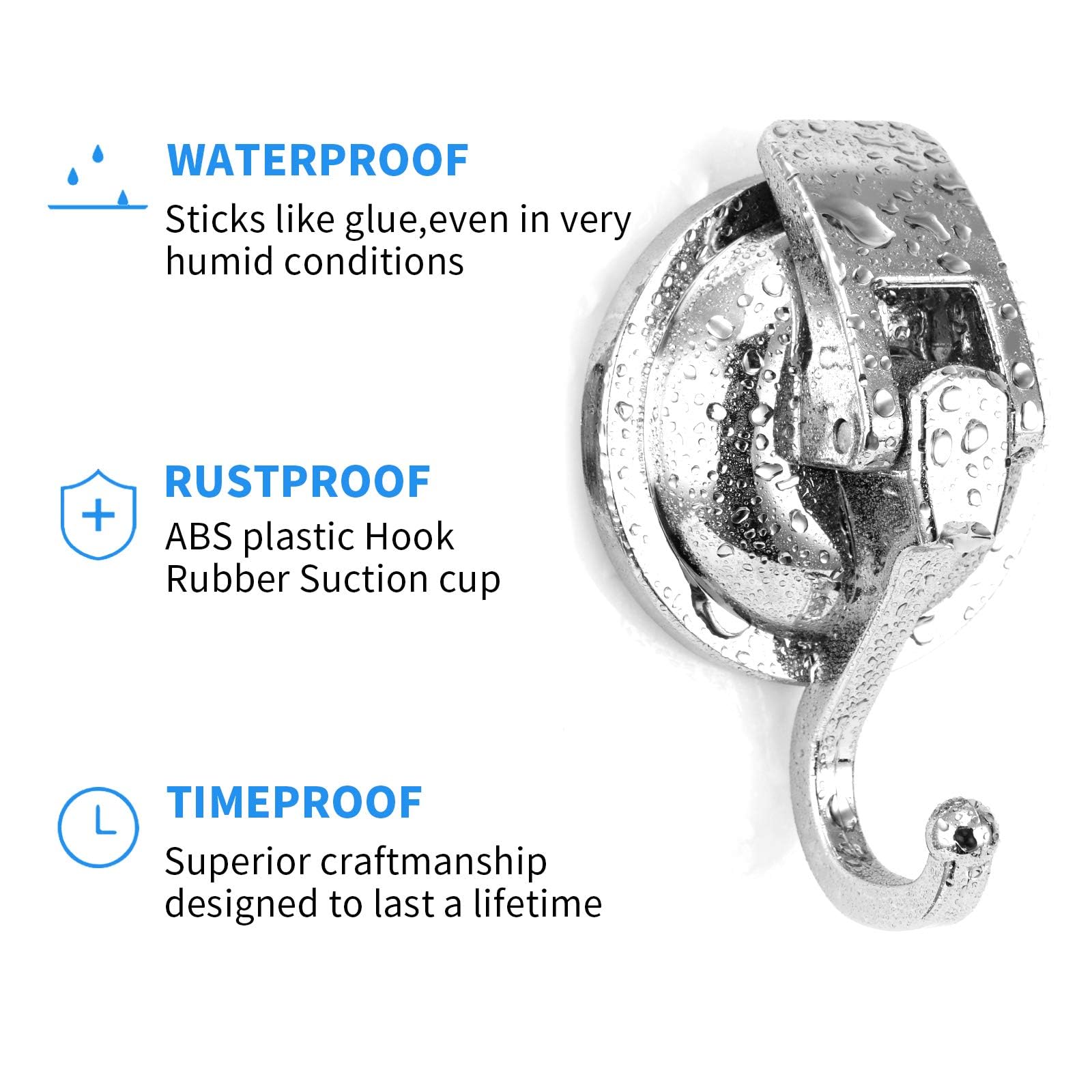 Premium Heavy Duty Vacuum Suction Cup Hooks - Silver Plated Polished Super Strong Hold for Kitchen, Bathroom, Shower (1 Pack) - Perfect for Hanging Towels, Robes, Utensils & Decor
