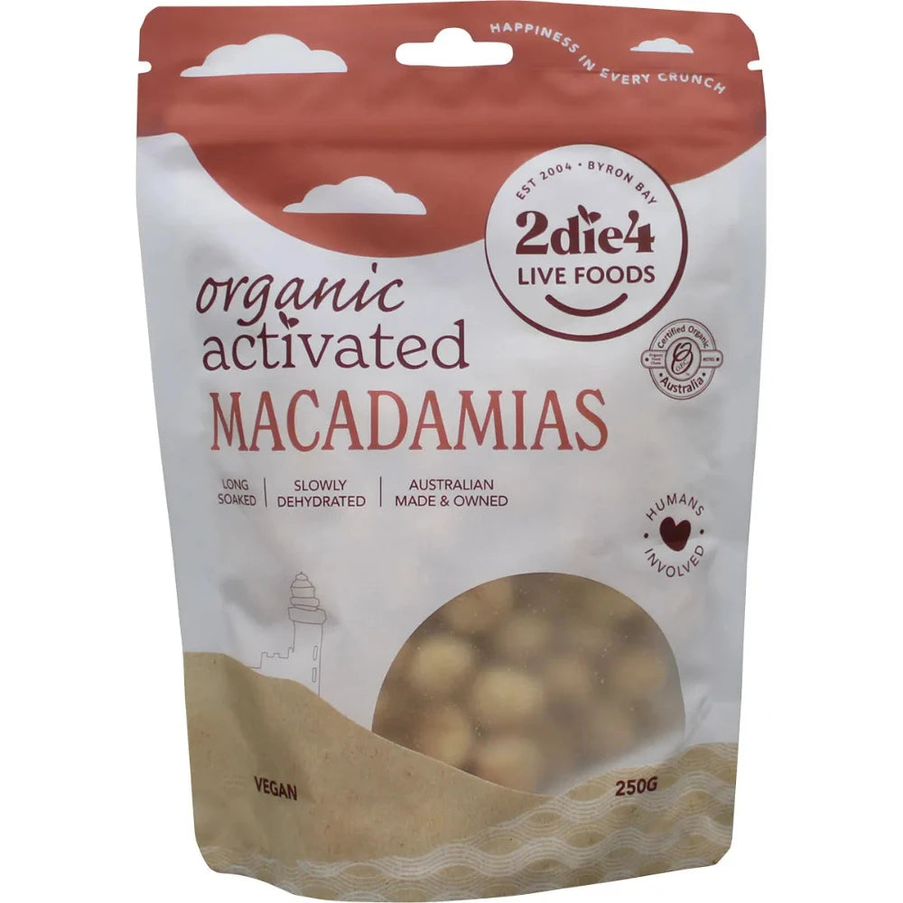 Organic Activated Macadamia Nuts 250g by 2DIE4 LIVE FOODS | Raw, Vegan, Keto-Friendly Snack | Perfect for Healthy Eating, Travel & On-the-Go Nutrition