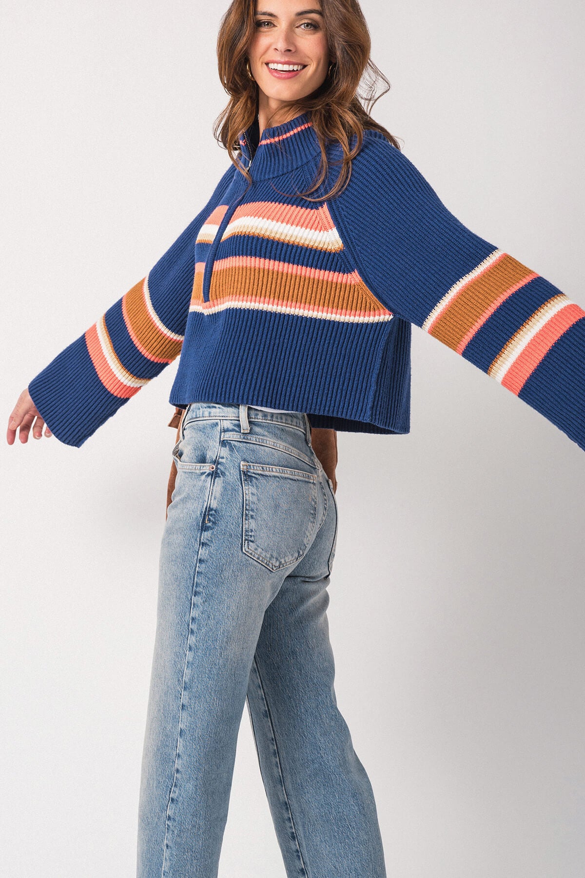 Free People Striped Greta Half Zip Sweatshirt - Women's Casual Pullover for Fall & Winter | Perfect for Layering, Lounging & Outdoor Activities
