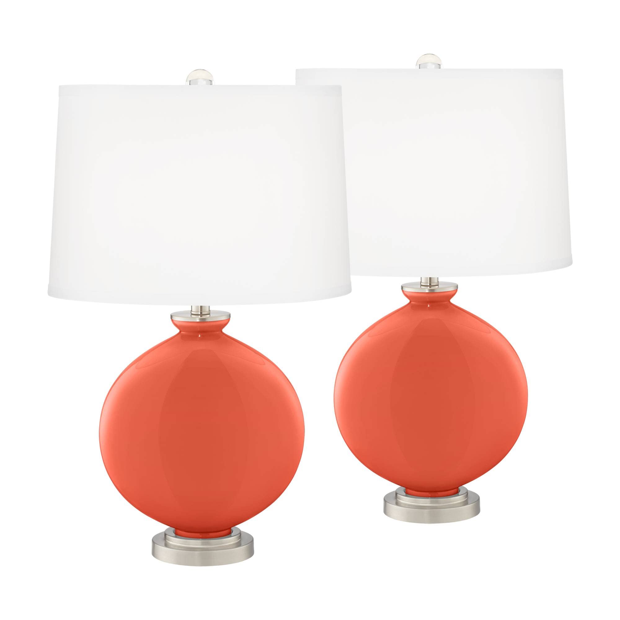 Color + Plus Daring Orange Carrie Table Lamp Set of 2 with Dimmers - Modern Bedside Lighting for Bedroom, Living Room & Office