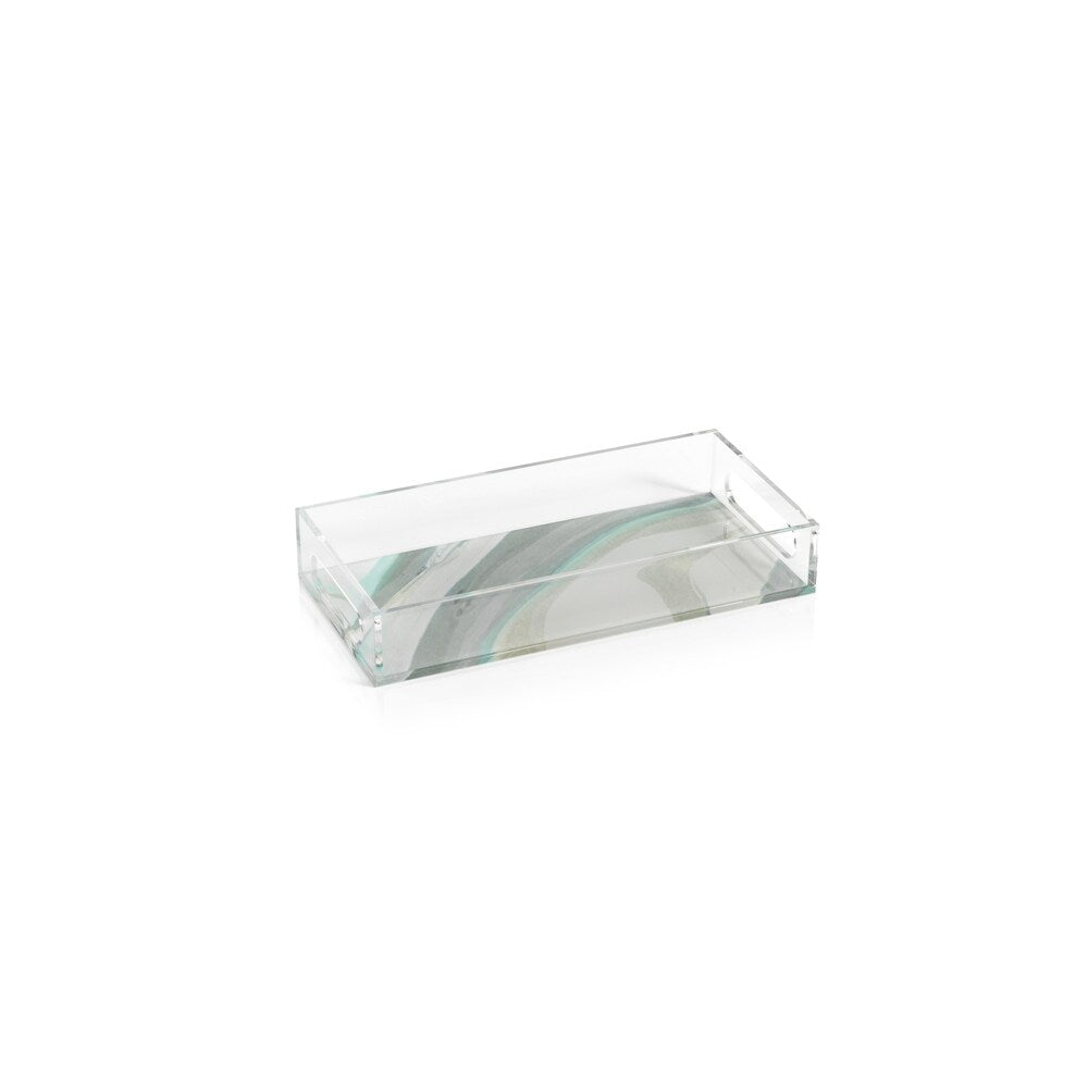 Aqua Lagoon 12-Inch Long Rectangular Agate Stone Tray - Elegant Home Decor for Jewelry Display, Bathroom Essentials & Zen Meditation Accessories