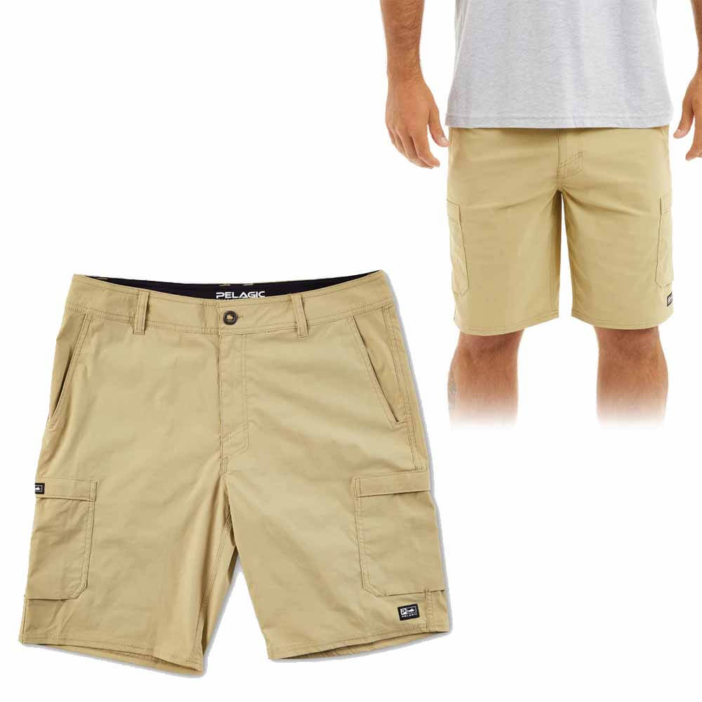 Pelagic Khaki Madeira Cargo Shorts for Men - Lightweight Outdoor Adventure & Travel Pants - Perfect for Hiking, Fishing, and Summer Activities