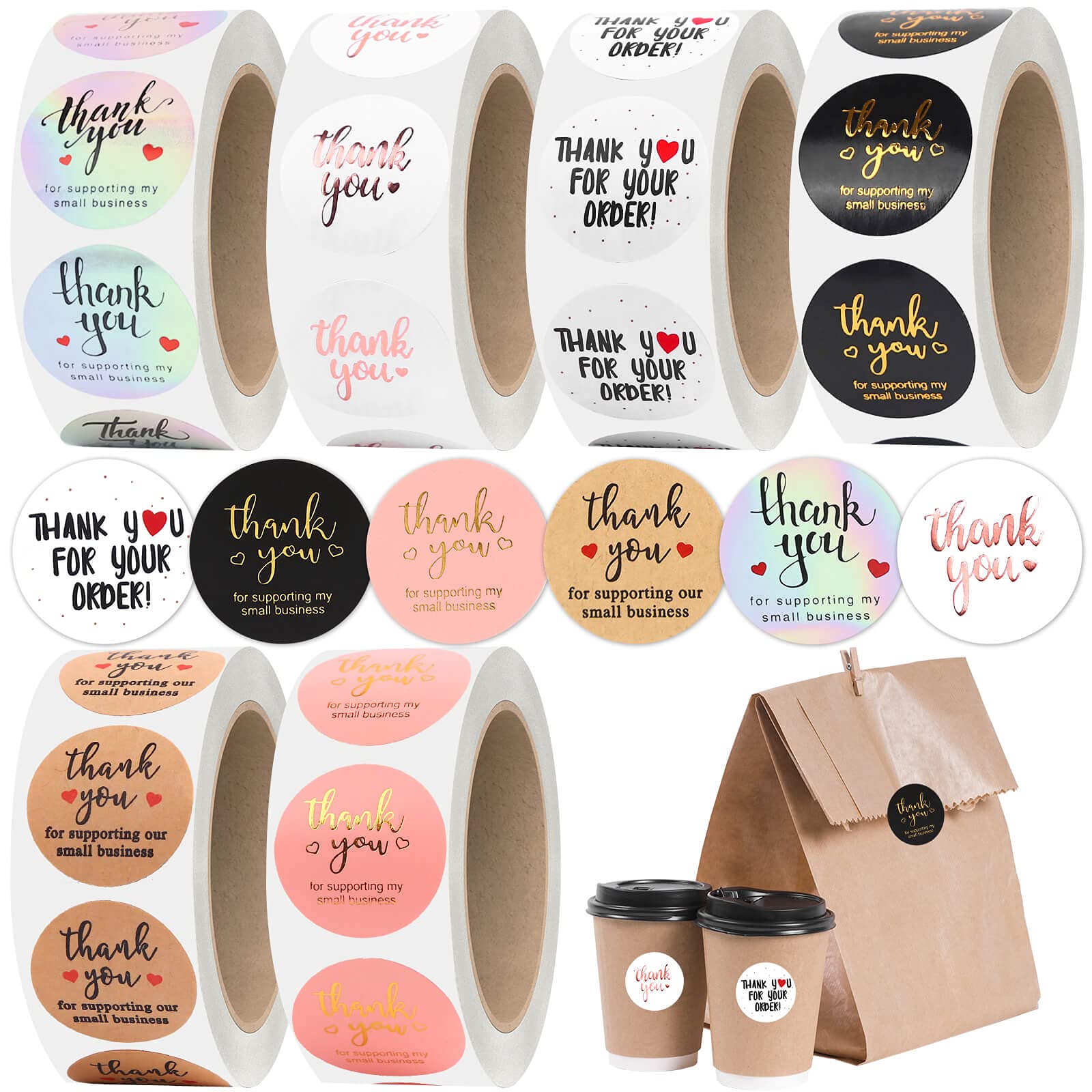3000Pcs 1Inch Thank You Stickers - 6 Rolls Small Business Appreciation Labels for Packaging, Baking, Envelopes & Gift Wrapping | Perfect for Etsy Sellers, Handmade Crafts & Customer Thank You Notes