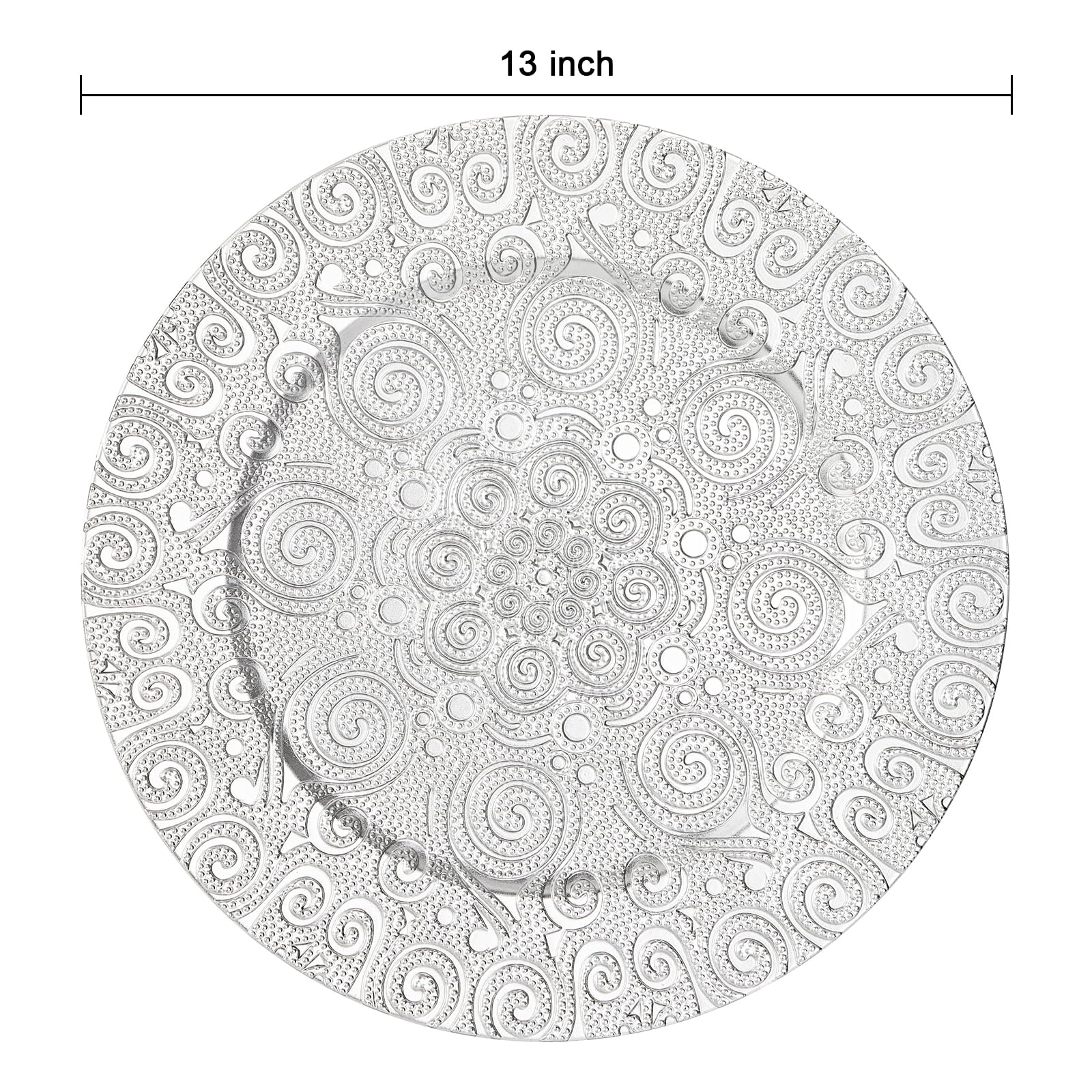 SOUJOY 12 Pack 13 Inch Silver Plastic Charger Plates - Elegant Round Phoenix Pattern Serving Dishes for Weddings, Parties, Anniversaries & Thanksgiving - Perfect for Formal Dining, Buffet Settings & Holiday Decor