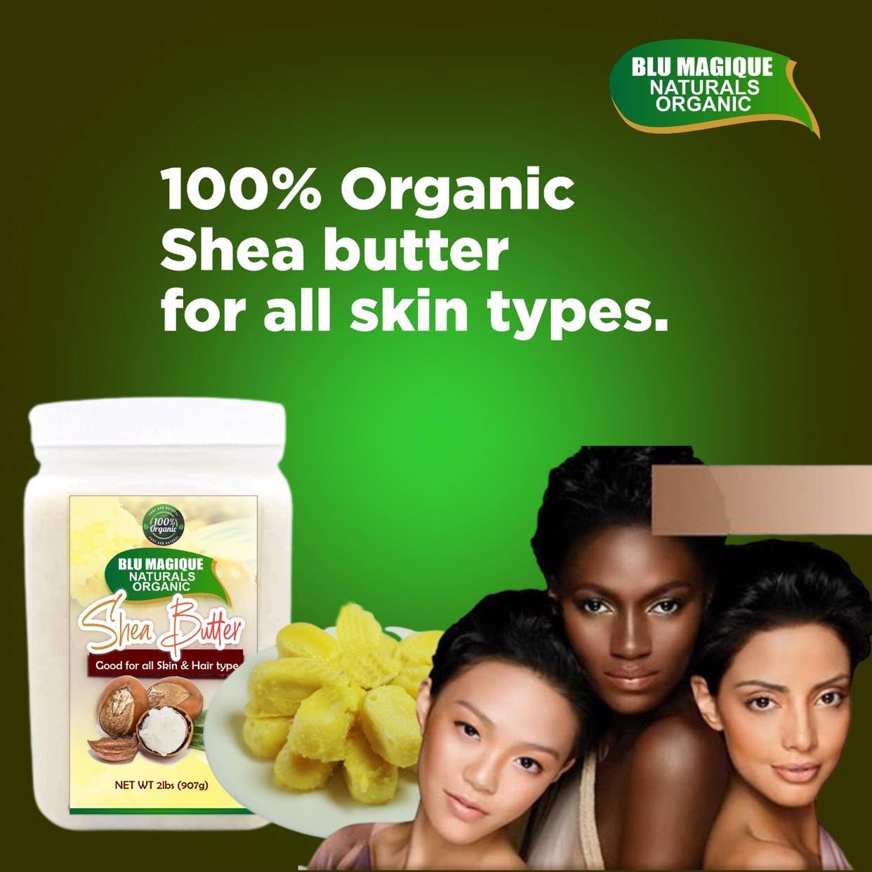 Blu Magique Naturals 100% Pure Raw African Shea Butter - Unrefined Moisturizer for Hair, Skin, Face & Body - Natural Soap Making Base, DIY Lip Balm - 2lb (32oz) for Dry Skin Care & Homemade Beauty Products