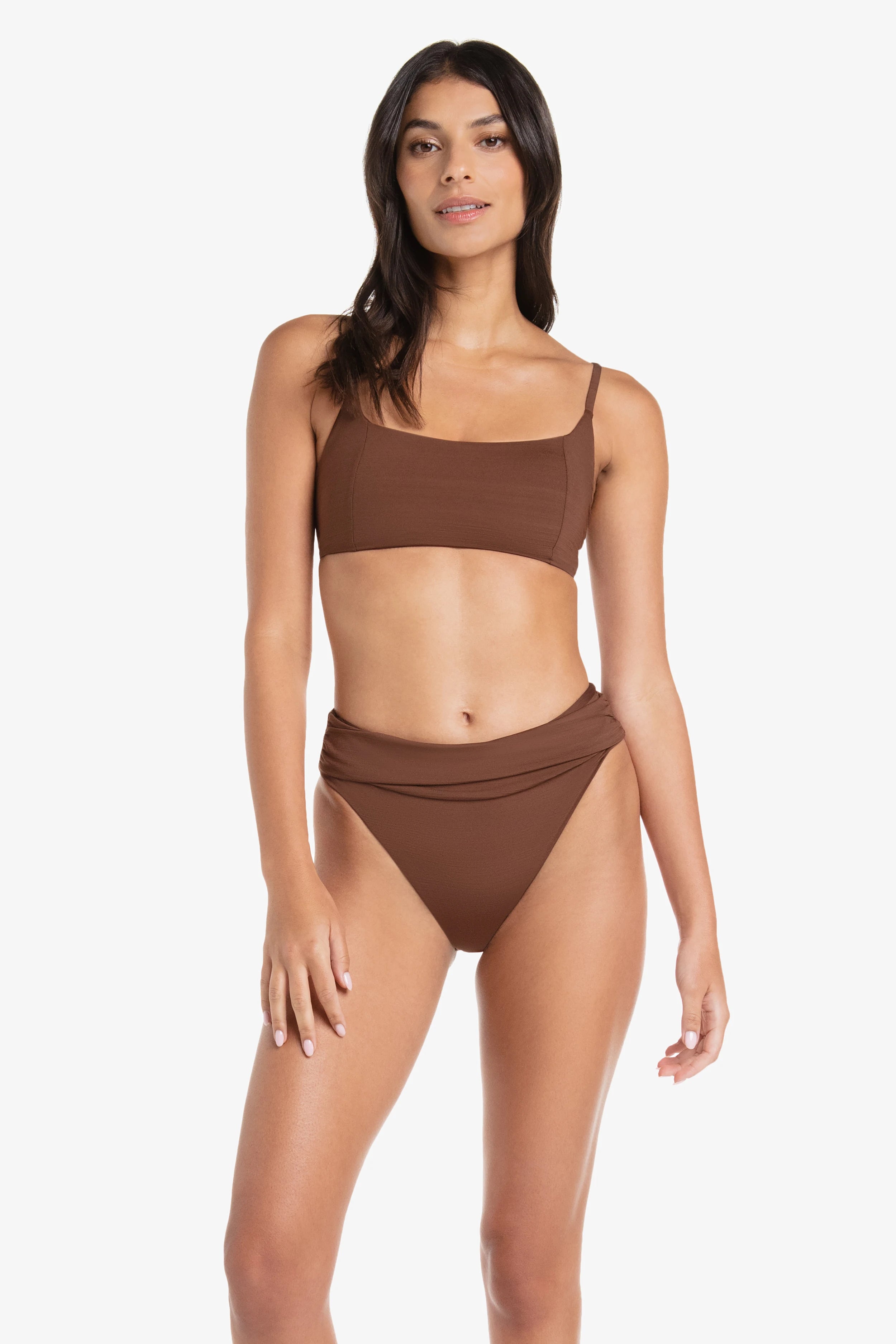 Textured Chocolate Brown Shirred Bottom Pants for Women - Comfortable & Stylish High Waisted Trousers for Casual Wear, Office, and Date Night