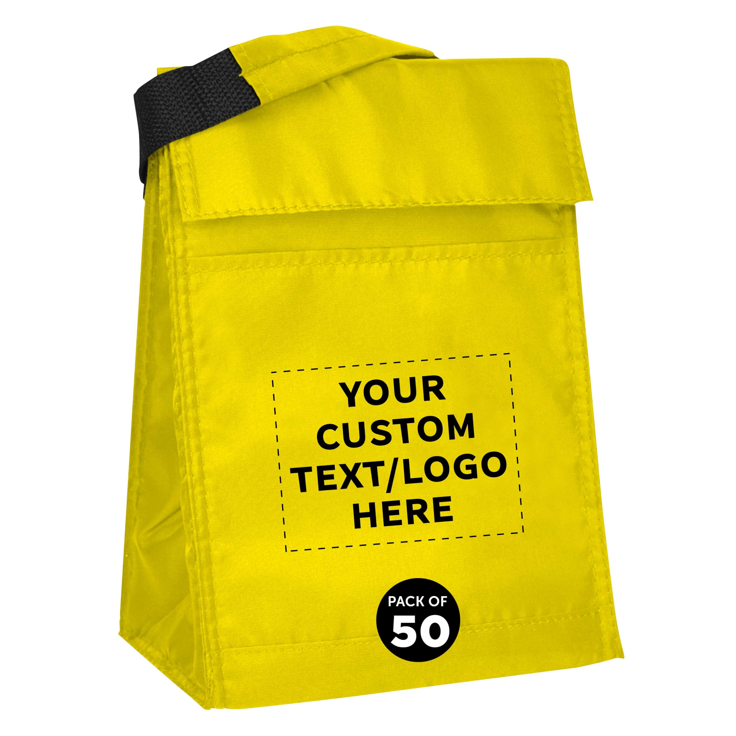 50-Pack Customizable Hook & Loop Insulated Lunch Bags - Durable Polyester Reusable Food Containers with Vibrant Yellow Color - Perfect for School, Office & Picnic Lunch Storage