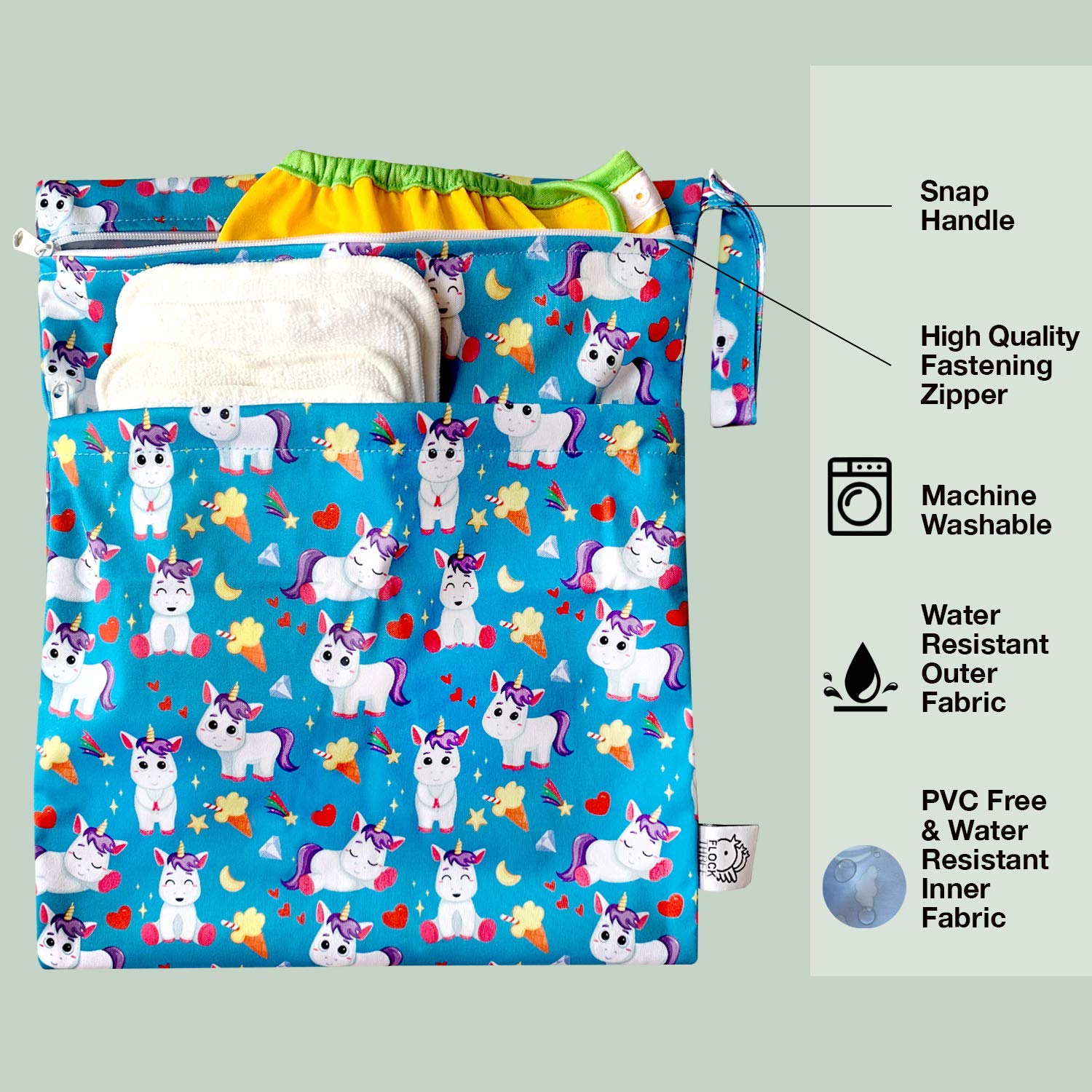 Waterproof Reusable Wet Bag for Diapers, Swimsuits & Toiletries - Washable Travel Gym Yoga Storage Pouch (4 Pack, Flamingo Print, S/M/L) - Perfect for Baby Care, Pool Trips & Sports Activities