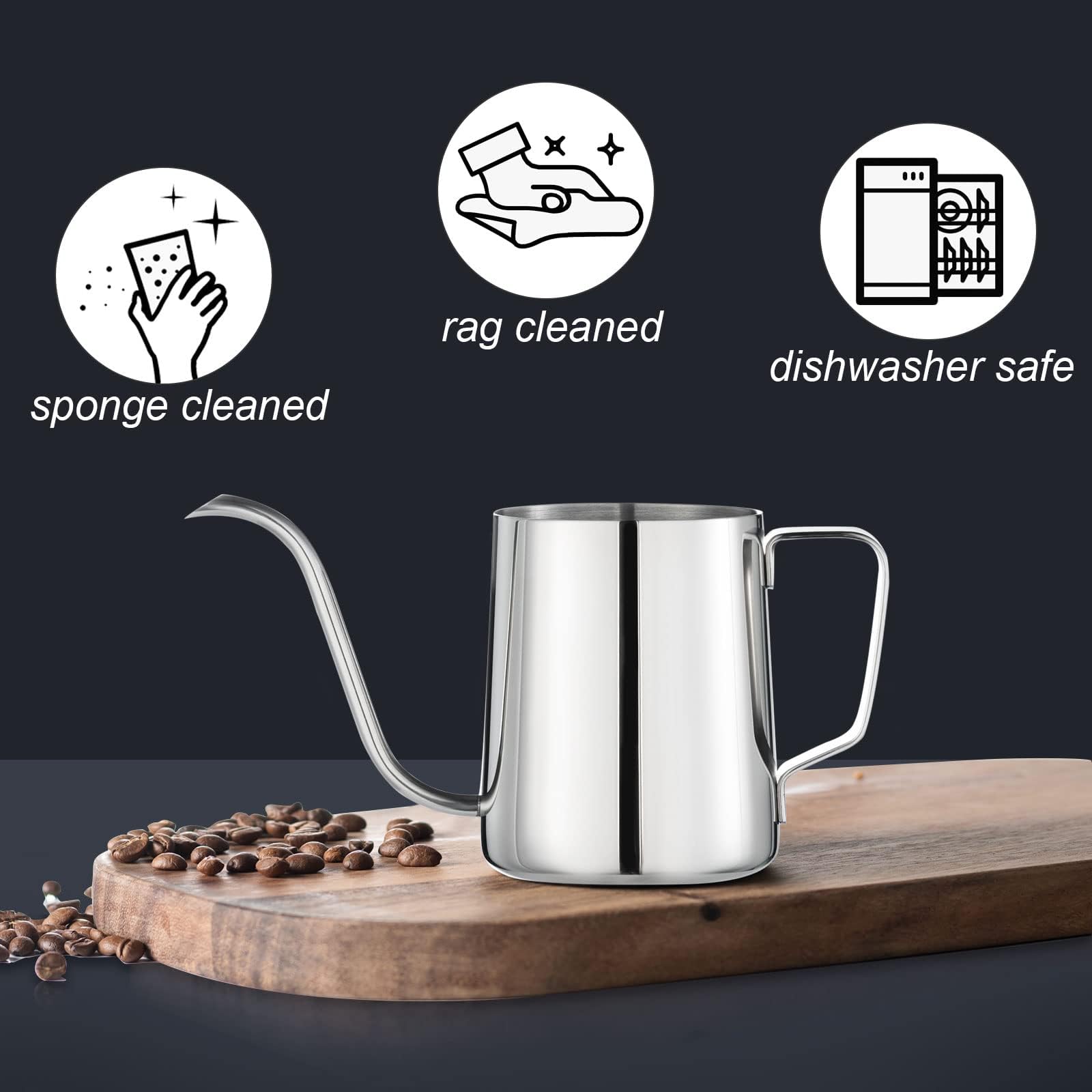 Premium Stainless Steel Gooseneck Pour Over Kettle - 12oz Camping Coffee Pot with Hanging Ear & Narrow Spout for Precise Pouring | Perfect for Specialty Coffee, Tea Brewing, Outdoor Travel & Home Barista Use
