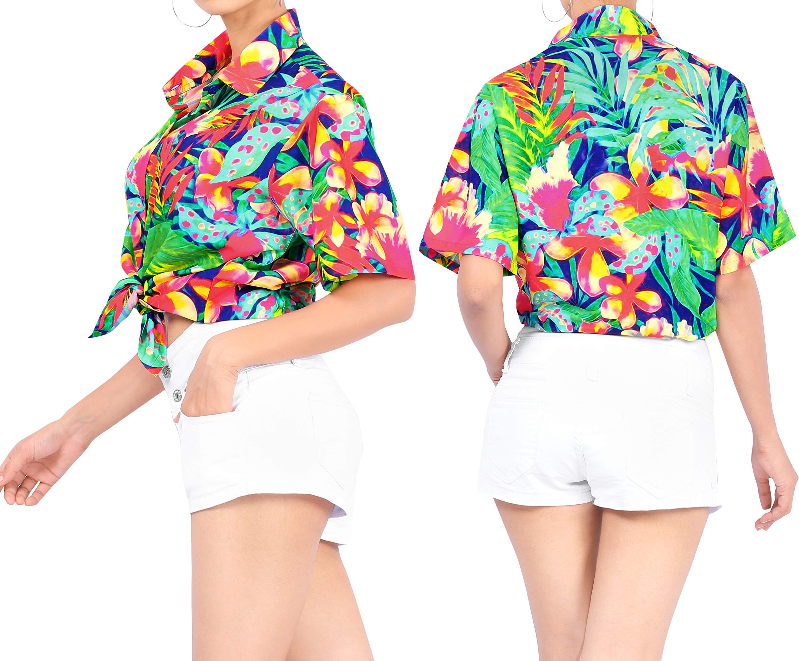 Happy Bay Women's Short Sleeve Hawaiian Blouse - Floral Print Vacation Shirt for Beach, Summer & Tropical Getaways