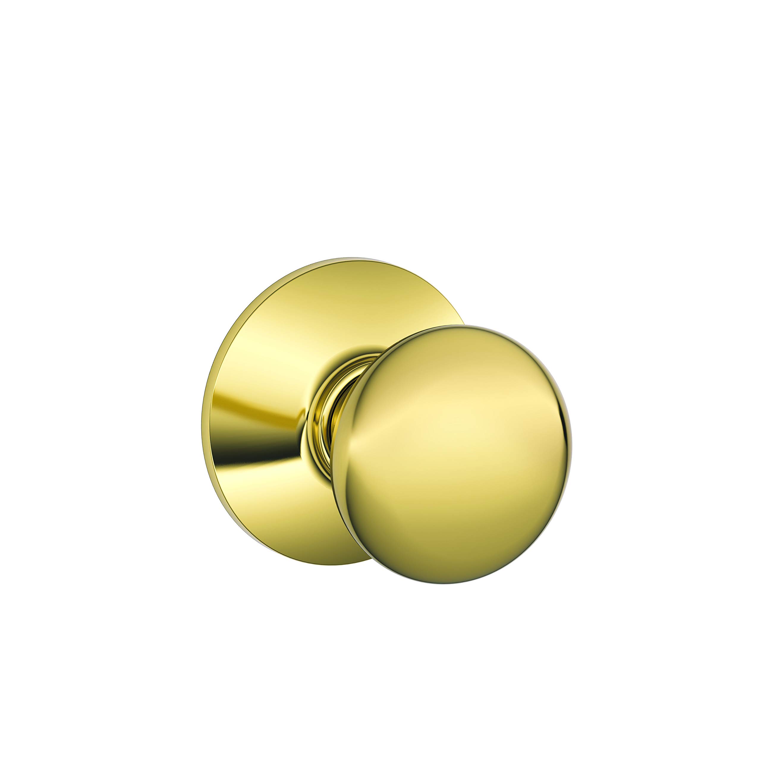 Schlage F10 PLY 505 16-080 10-027 Plymouth Bright Brass Door Knob Set for Hallway & Closet - Classic Hardware for Interior Doors & Cabinets