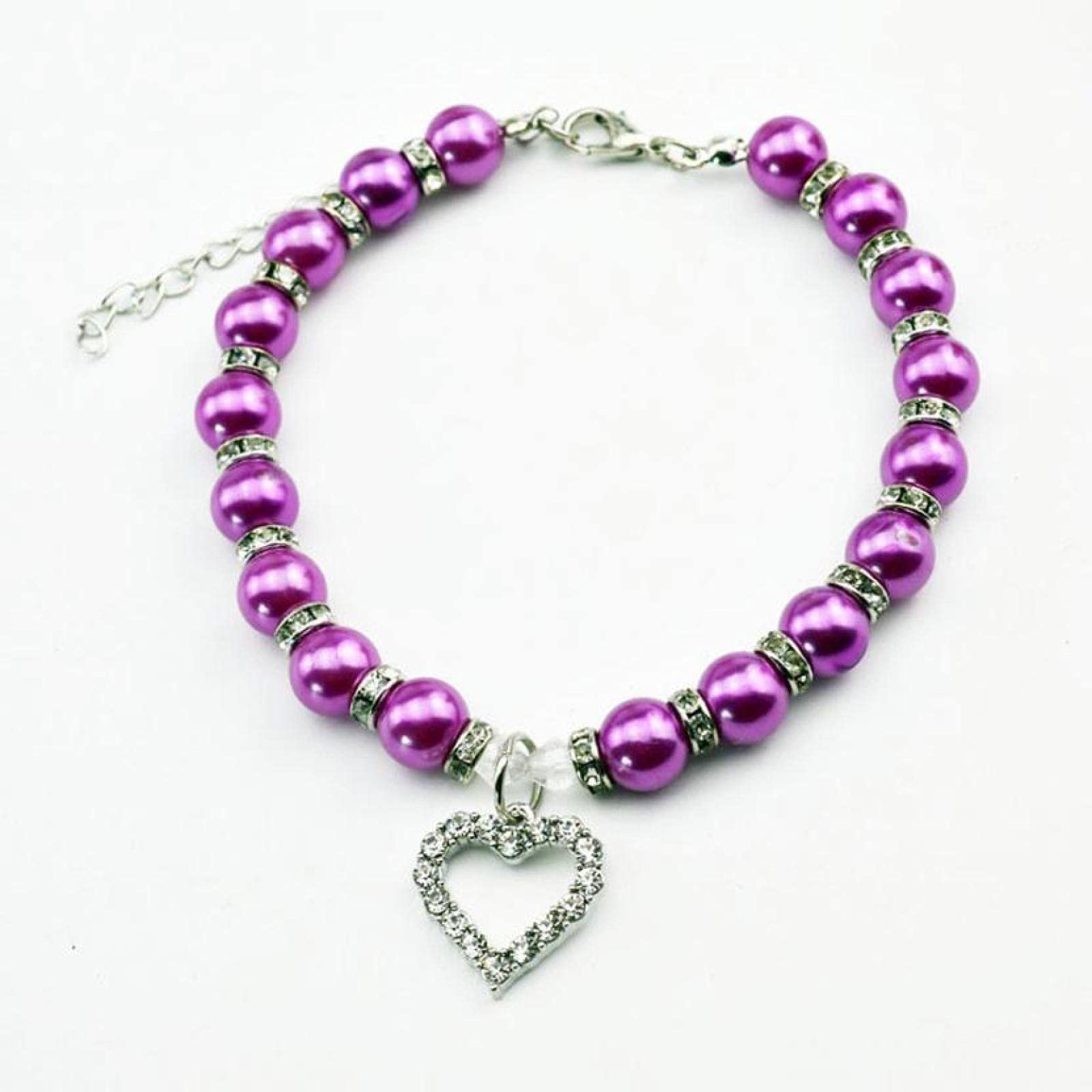 Fashion Pet Collar with Pearl & Diamond - Adjustable Puppy Dog Cat Necklace Collar & Leash Set - Purple Jewelry Accessory for Small & Medium Pets - Perfect for Parties, Walks & Photo Shoots