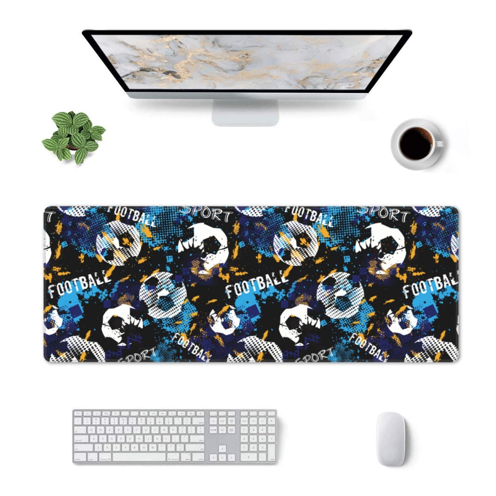 Mosytuky Extra Large Gaming Mouse Pad - Non-Slip Rubber Base Keyboard Mouse Mat for PC, Laptop, Work & Office (31.5 x 11.8 Inches) - Football Design - Perfect for Gaming, Home Office & Computer Workstations