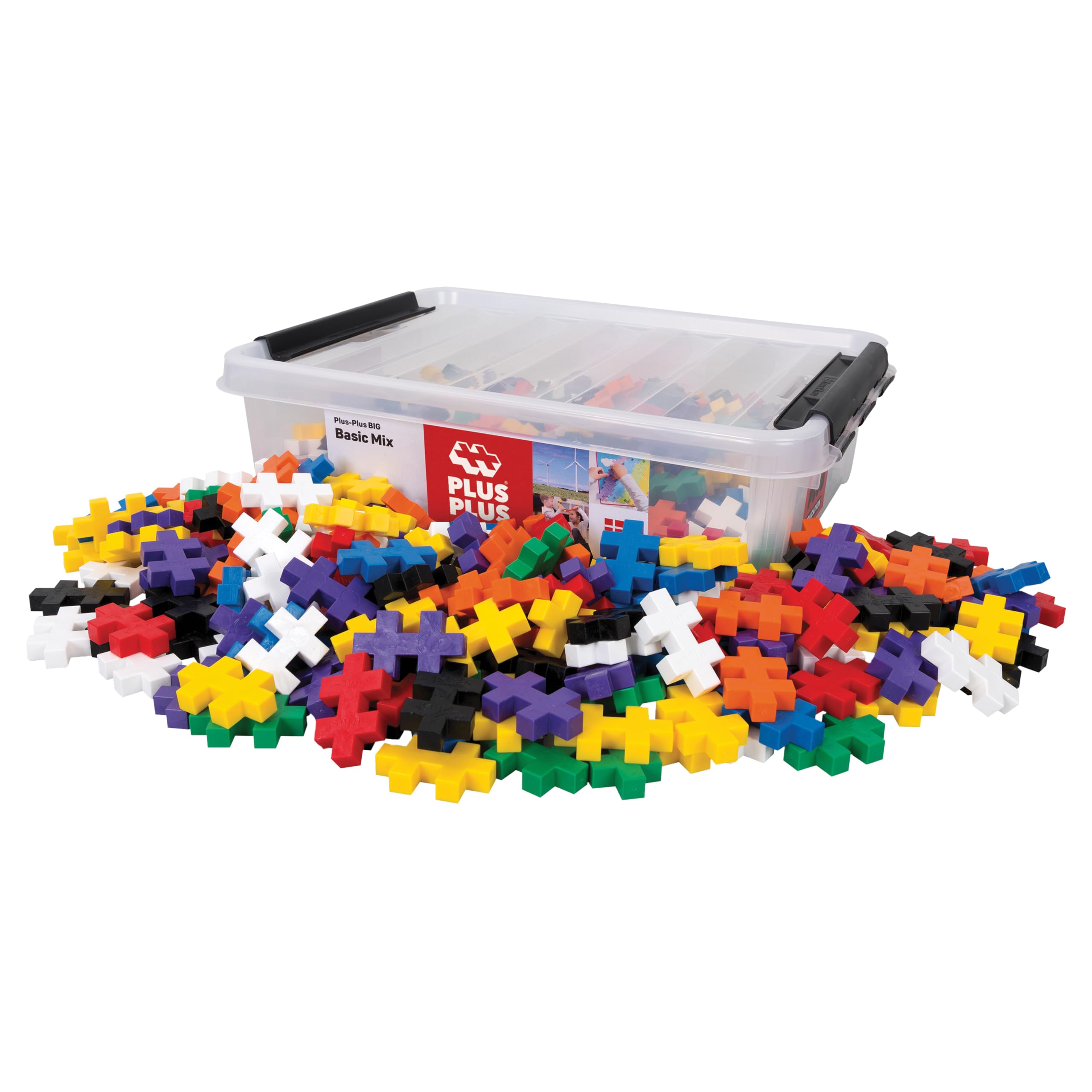 Plus-Plus Big - 200 Piece Construction Building STEM Toy Set with Storage Tub - Basic Color Mix - Educational Puzzle Blocks for Toddlers & Preschoolers - Creative Play for Kids Birthday & Classroom Activities