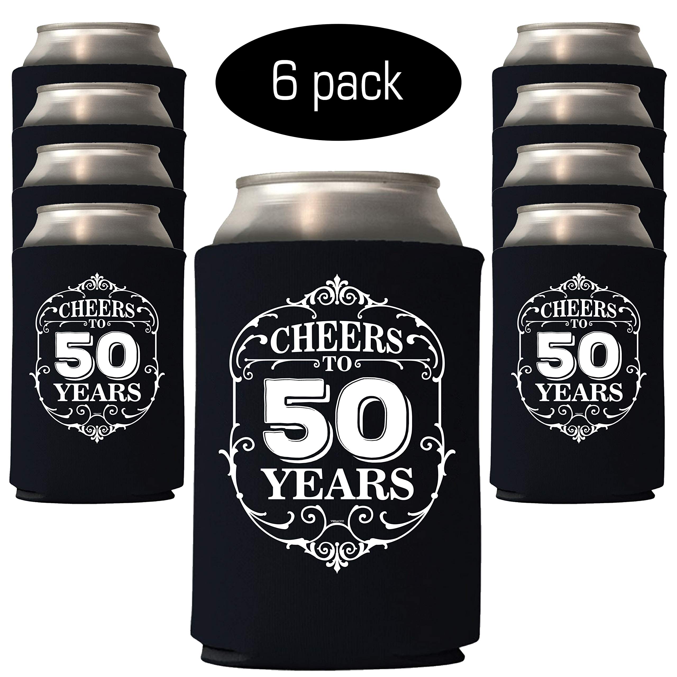 50th Birthday Can Coolie Holder - Cheers to 50 Years Party Decorations, Gift & Favors for 50th Birthday Celebrations - Perfect for Beer Cans, Soda Cans & Drink Covers at Birthday Parties, Anniversaries & Special Events