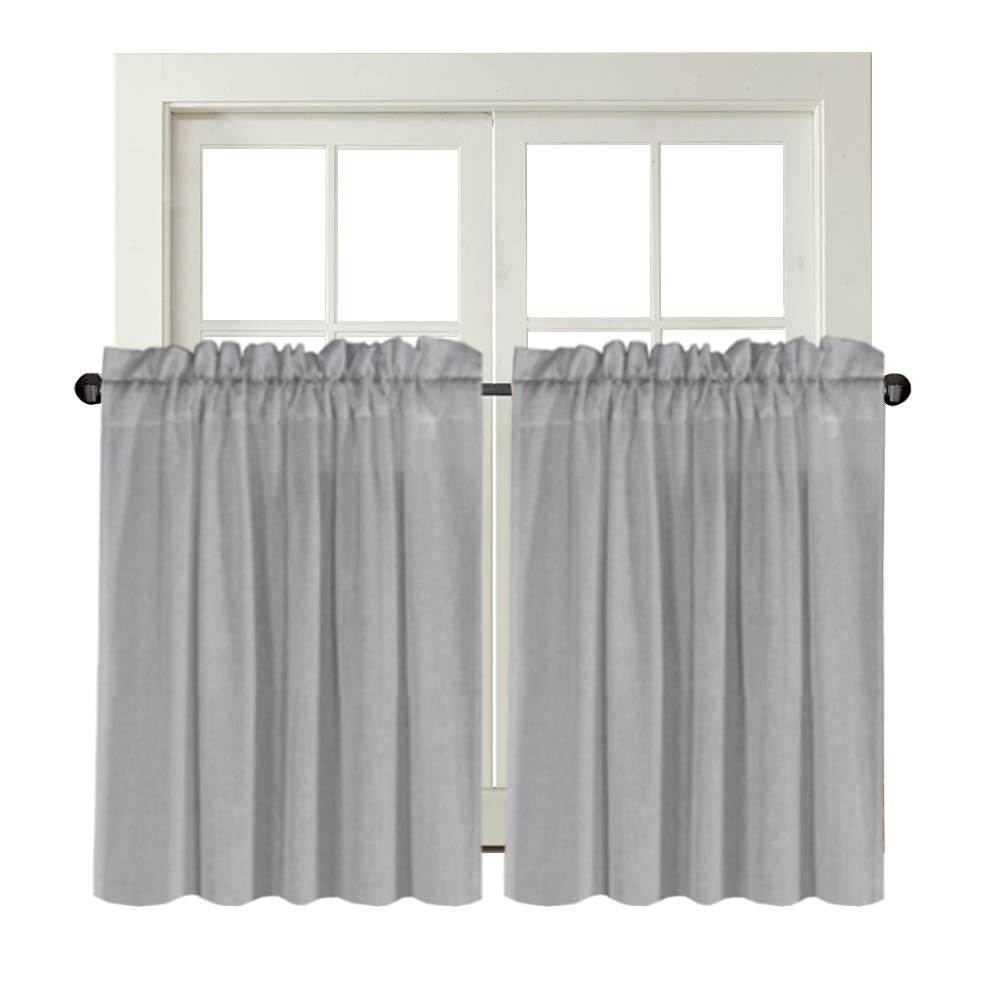 H.VERSAILTEX 36 Inch Natural Linen Kitchen Curtains - Textured Flax Window Curtains with Rod Pocket, Light Filtering Tier Panels for Bathroom & Kitchen (Set of 2, Dove Gray) - Perfect for Farmhouse, Cottage & Modern Home Decor