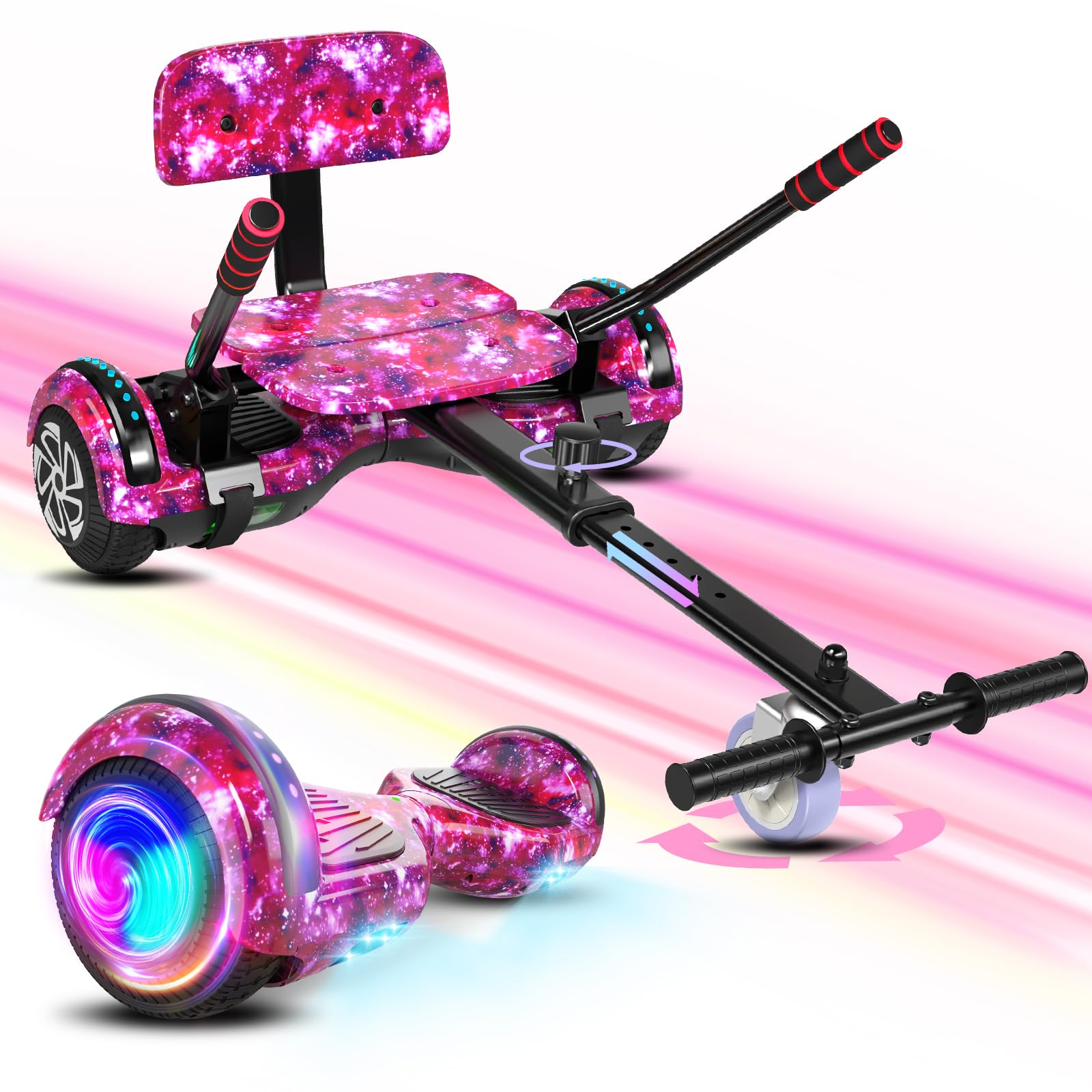 Kids Scooter Seat Attachment Combo with Bluetooth & Colorful LED Lights - Adjustable Frame for All Ages - Perfect for Commuting, Park Rides & Outdoor Family Fun