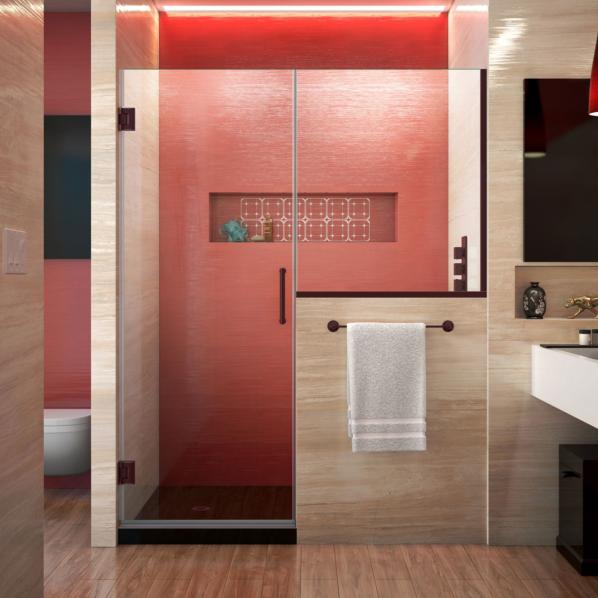 DreamLine Unidoor Plus 63-63.5 Inch W x 72 Inch H Frameless Hinged Shower Door with 34 Inch Half Panel - Clear Tempered Glass for Bathroom & Walk-In Shower Enclosures - Perfect for Modern Home Renovation
