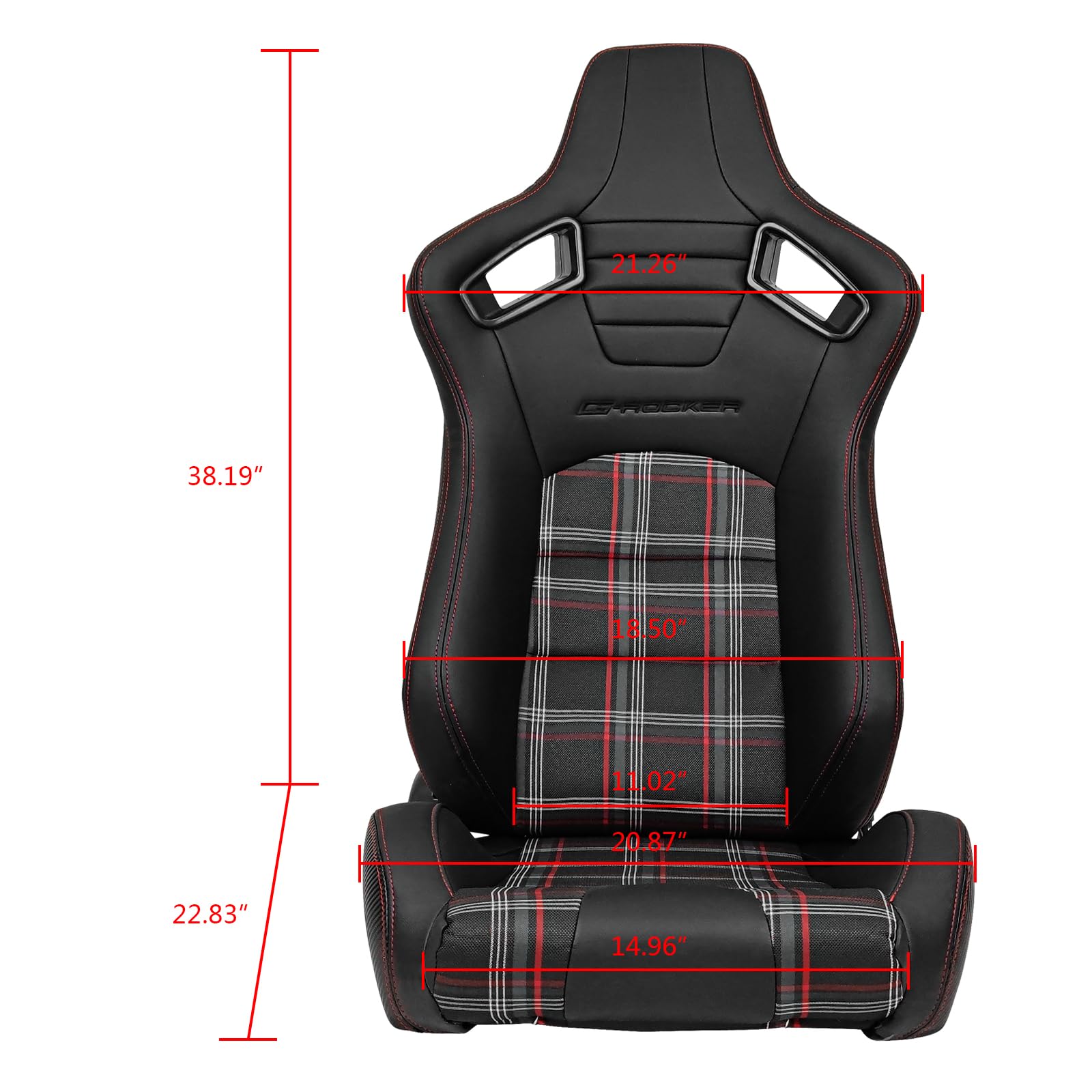 FREEMOTOR802 Universal Racing Seats - Reclinable Sport Seats with Dual Lock Sliders, Adjustable Bucket Seats (Driver & Passenger) - PU Leather + Plaid Fabric + Carbon Fiber - Black & Red Plaid - Perfect for Car Racing, Drifting & Street Performance