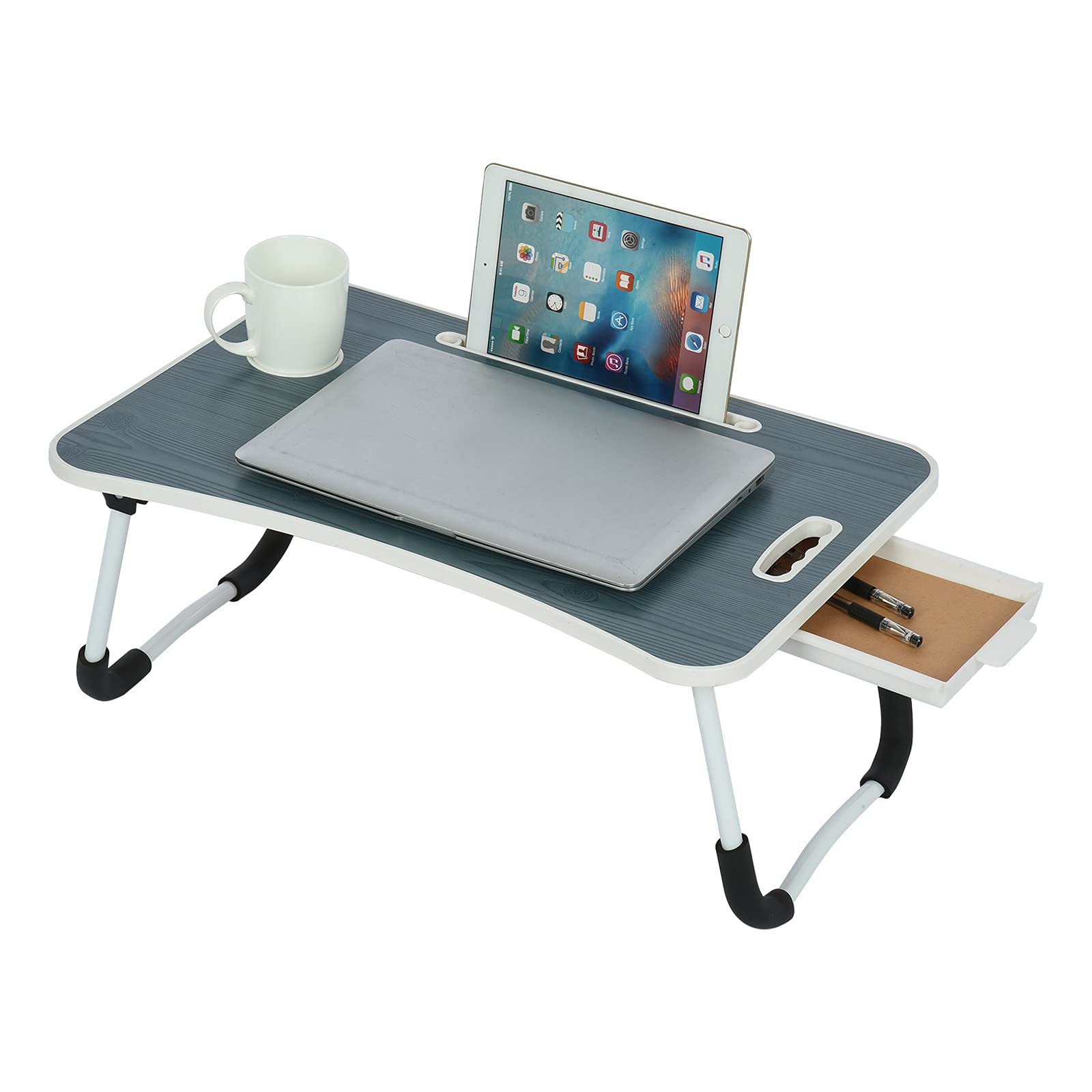 Foldable Portable Laptop Desk with Shelf & Drawer - for Bed, Office & Small Spaces