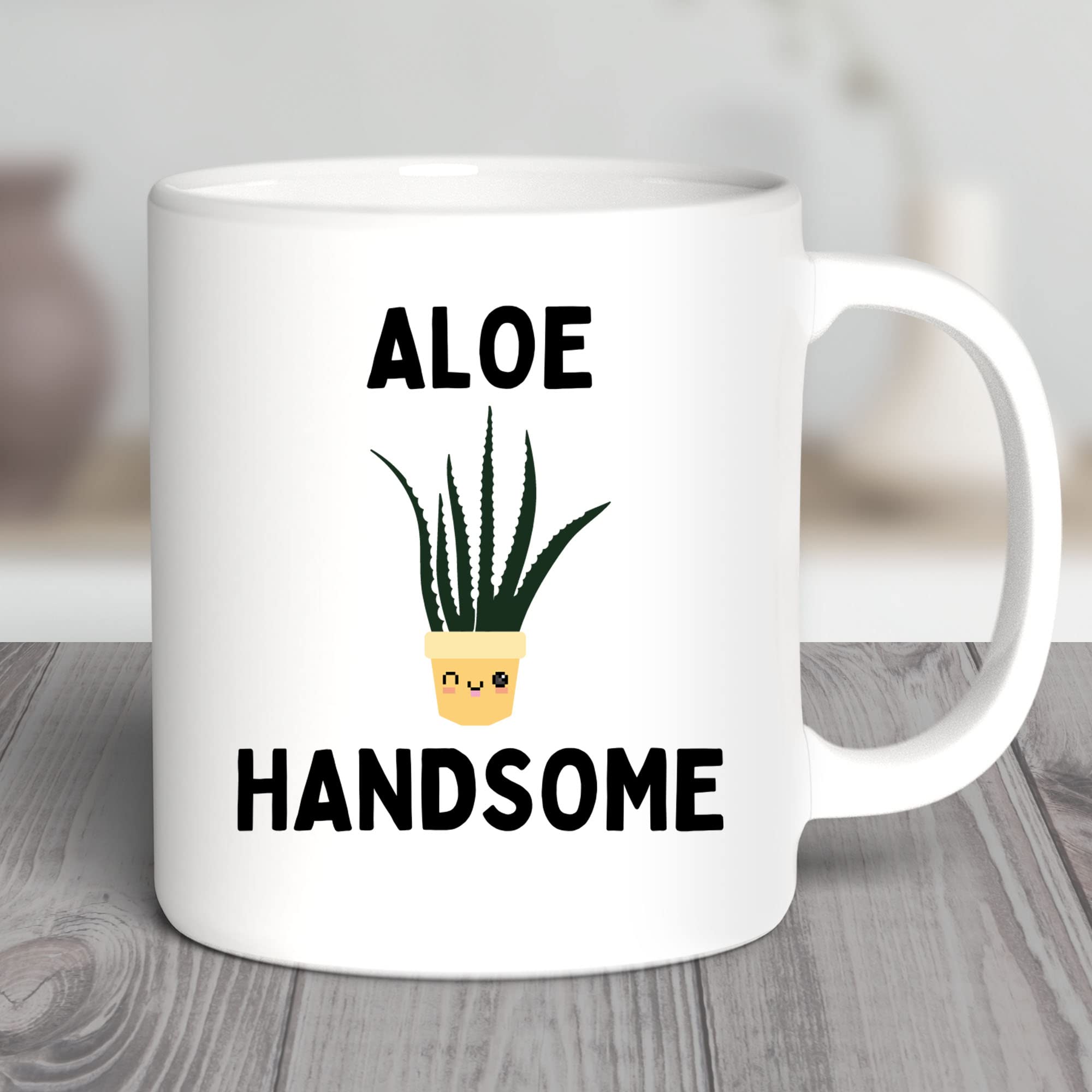 11oz White Aloe Handsome Mug - Ceramic Coffee & Tea Cup for Plant Lovers, Gardeners, Green Thumbs - Perfect Gift for Birthday, Thanksgiving & Friends - Funny Houseplant Collector Gift for Home & Office Use