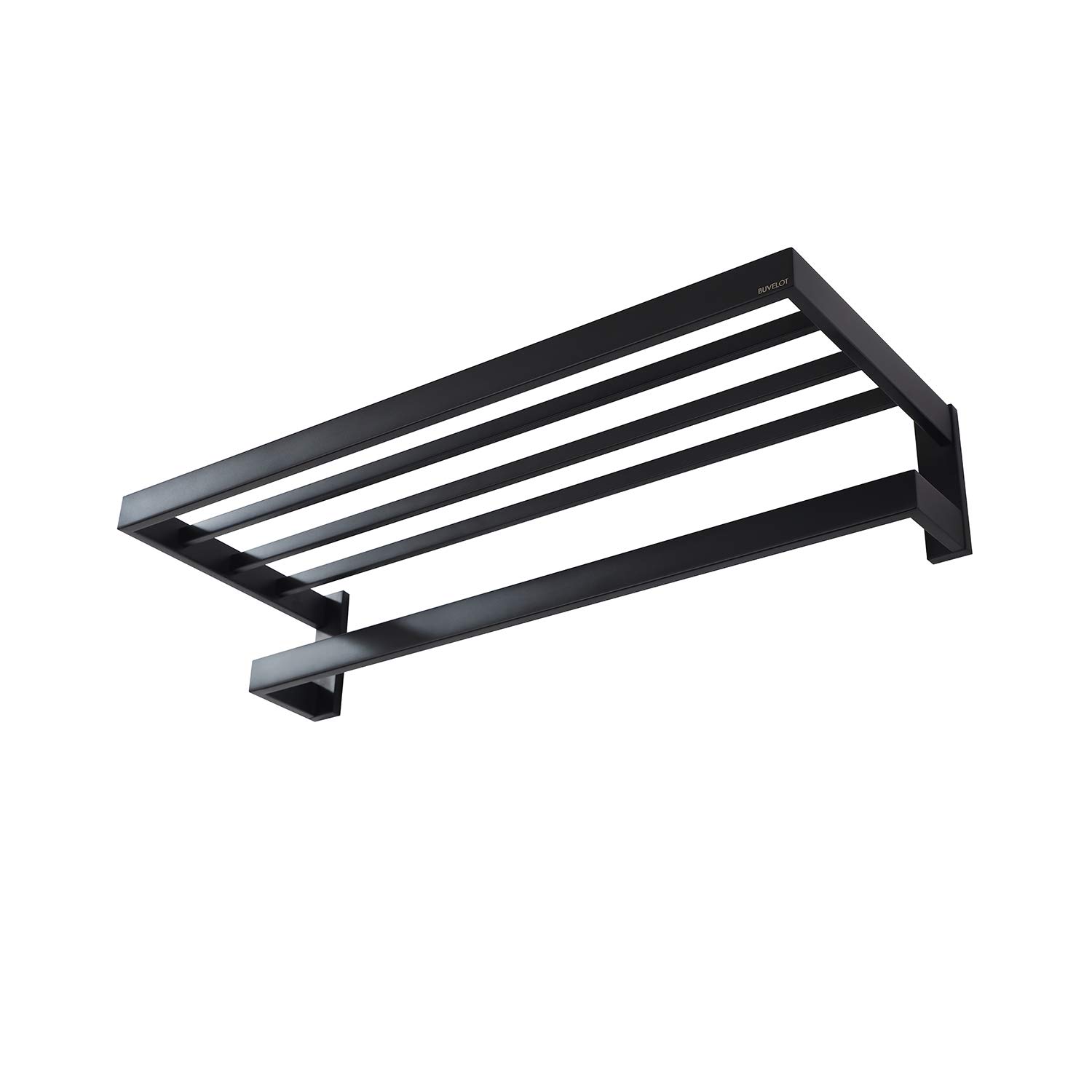 Modern Square Hotel-Style Towel Rack for Bathroom - 24 Inch Wall Mounted Towel Holder with Towel Bar, Matte Black (No Assembly Required) - Perfect for Bathroom, Spa, and Hotel Decor - Ler Series 073100-MB