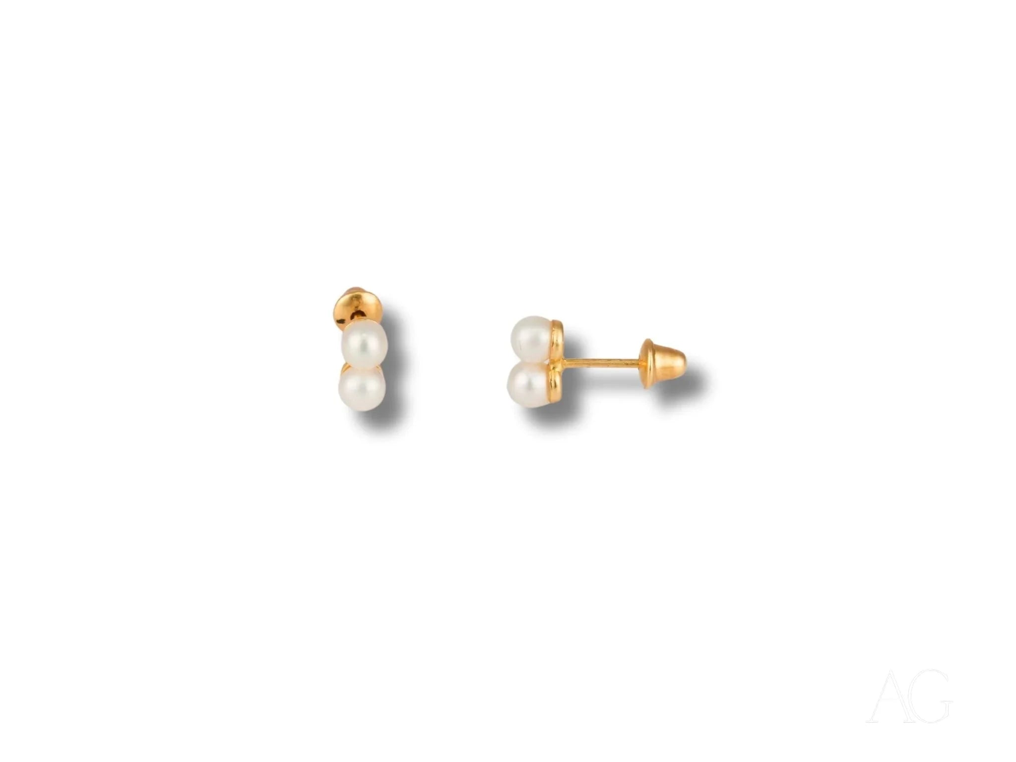 18K Gold Double Pearl Stud Earrings for Women - Elegant Pearl Jewelry Gift for Wedding, Anniversary & Special Occasions