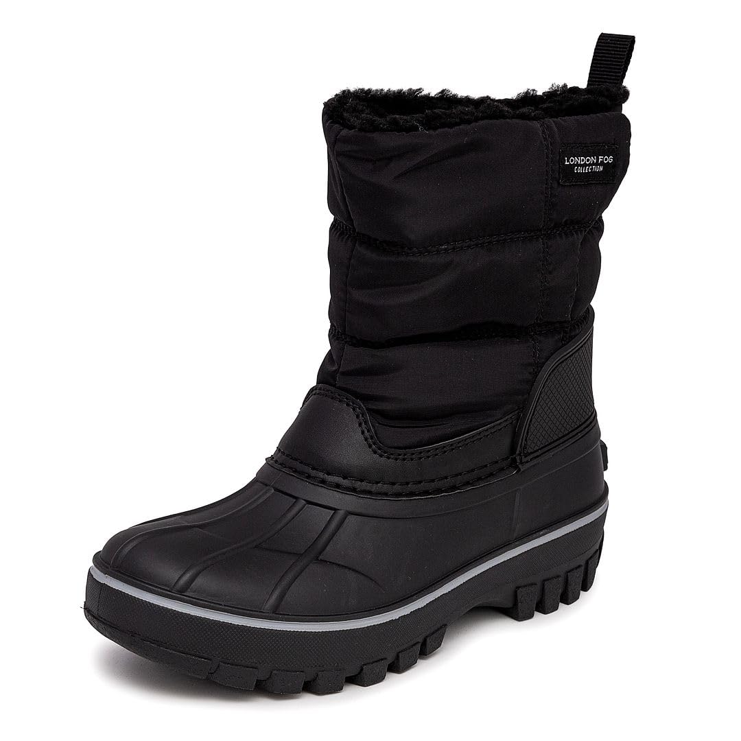 London Fog Jett Waterproof Insulated Fleece-Lined Snow Boots for Kids & Toddlers - Unisex Winter Boots for Boys & Girls (Sizes 5 Toddler to 6 Big Kid) - Black, Navy Blue, Grey - Perfect for Snow Play, School & Outdoor Winter Activities