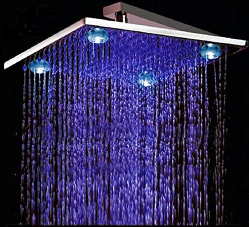 12 Inch Square Rainfall LED Shower Head with 4 Corner Lights - Stainless Steel Chrome Finish (Shower Arm Not Included) | Modern Bathroom Upgrade for Spa-Like Experience