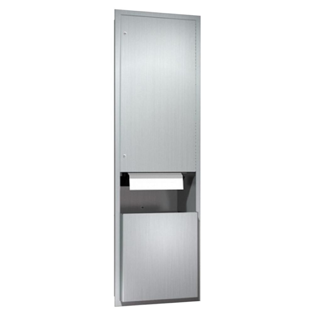 ASI 046921 6 Traditional Roll Paper Towel Dispenser & Waste Receptacle - Semi-Recessed Satin Finish for Restrooms, Kitchens & Commercial Spaces