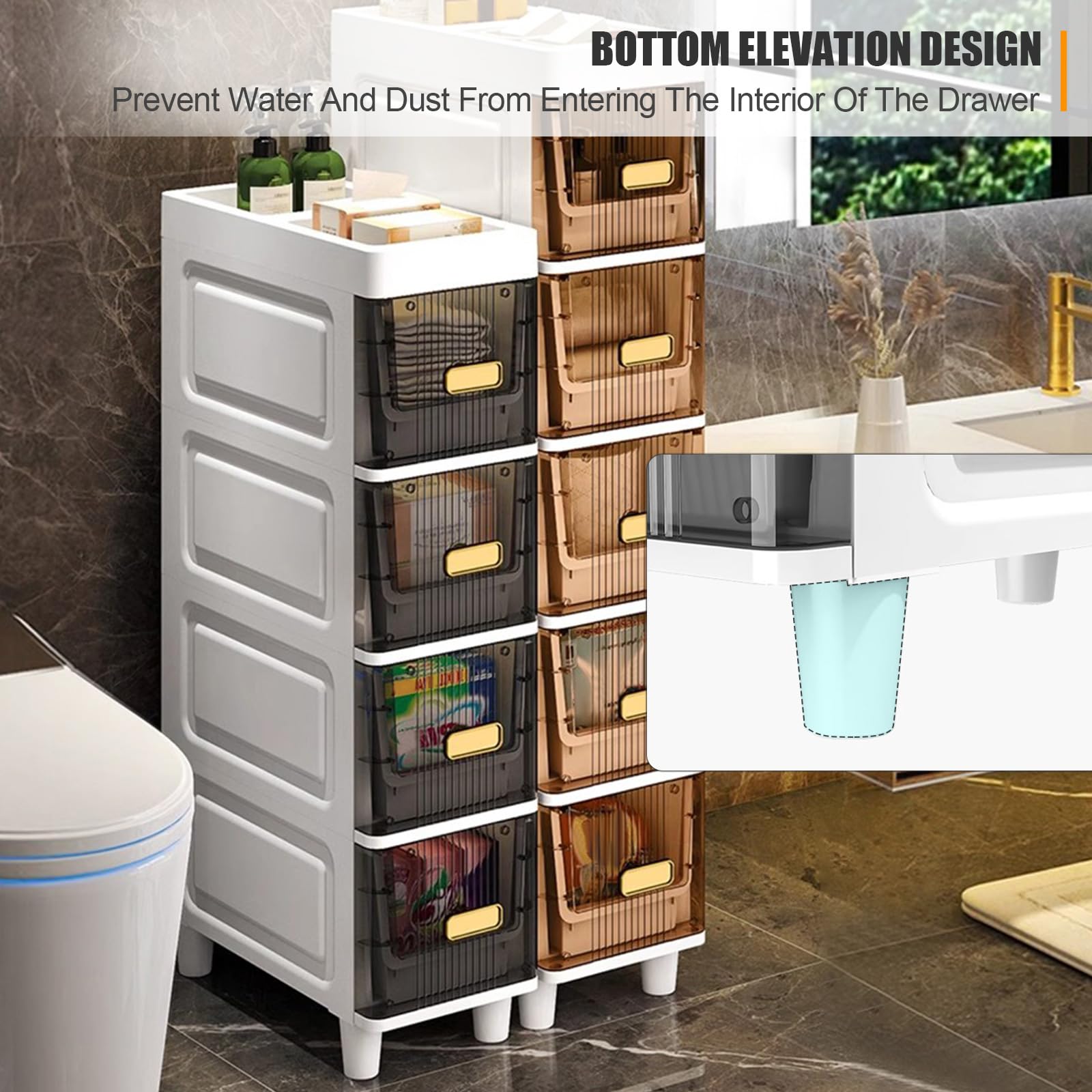 7-Inch Wide Skinny Storage Cabinet with 5-Tier Narrow Drawers - Space-Saving Bathroom & Kitchen Organizer for Toilet Paper, Cosmetics & Small Items - Perfect for Bathroom Corner, Apartment & Tiny Homes