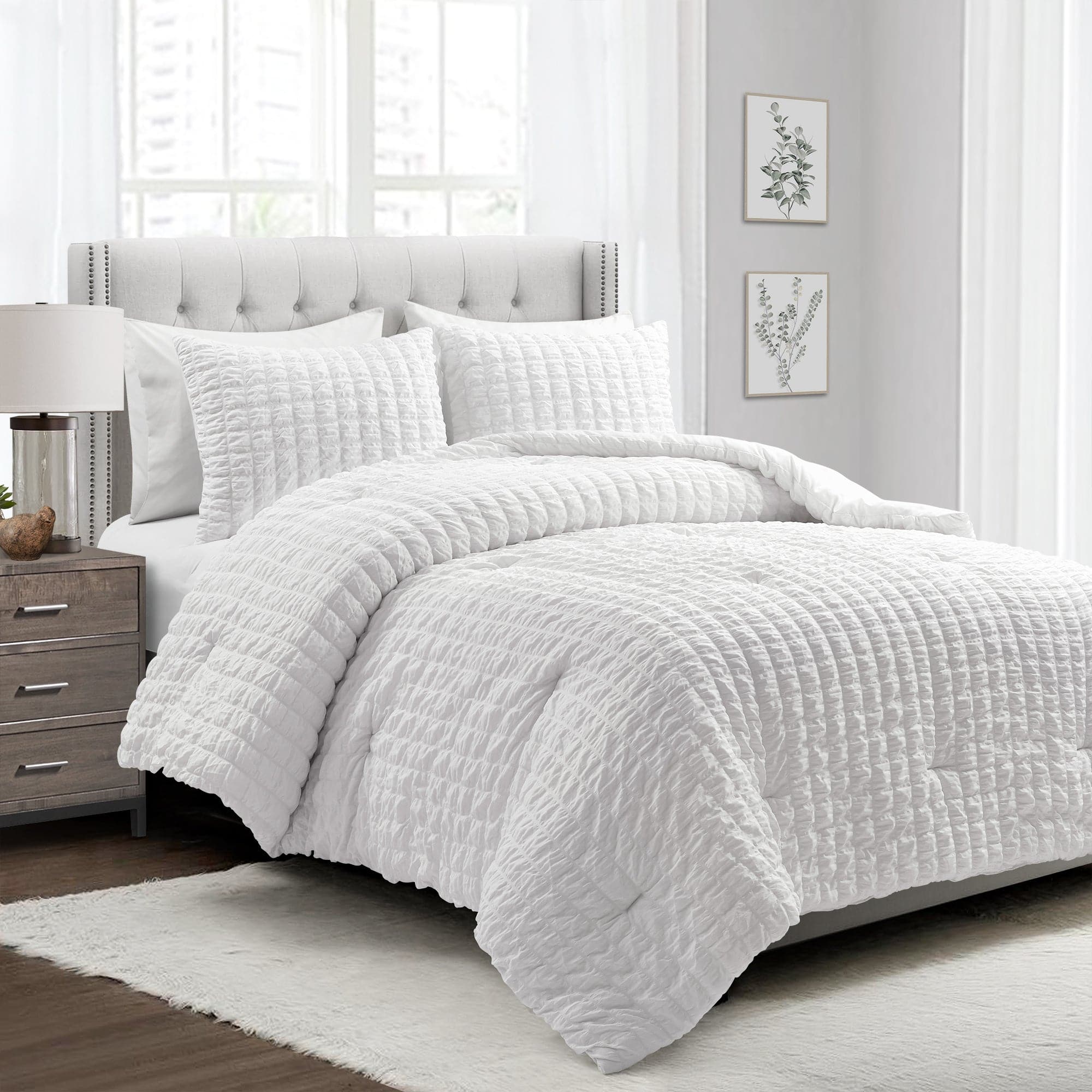 Luxury Crinkle Textured Dobby Comforter Set - Queen Size Bedding with Pillow Shams - Soft & Breathable for All Seasons - Perfect for Master Bedroom, Guest Room & Cozy Home Decor