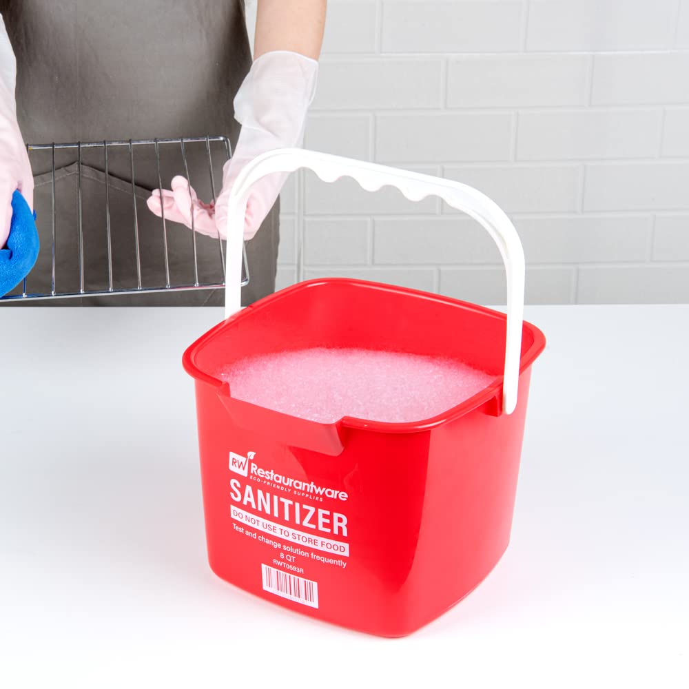 Restaurantware RW Clean 8 Quart Square Detergent Bucket with Built-In Measurements, Spout & Handle - Red Plastic Utility Pail for Home, Commercial Cleaning & Restaurant Use