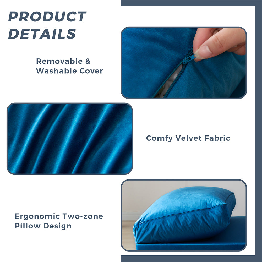 MAXYOYO Velvet Bean Bag Folding Sofa Bed - Washable Cover for Adults, Blue | Comfortable Floor Seating for Living Room, Bedroom & Dorm