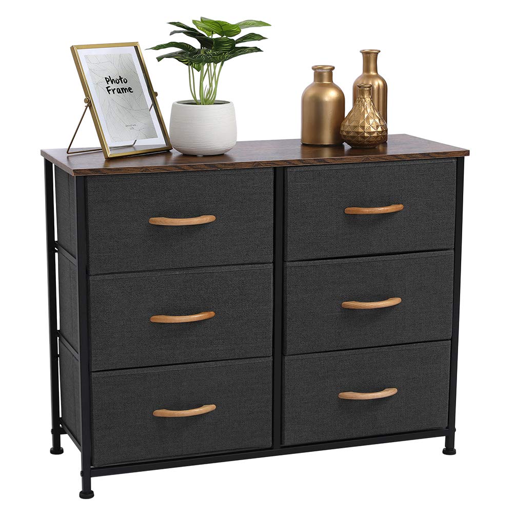 Knocbel 6-Drawer Fabric Dresser with Sturdy MDF Top & Metal Frame - Space-Saving Storage Organizer for Bedroom, Closet, Nursery, Hallway - Dark Gray Wardrobe Chest for Home Organization & Small Space Living