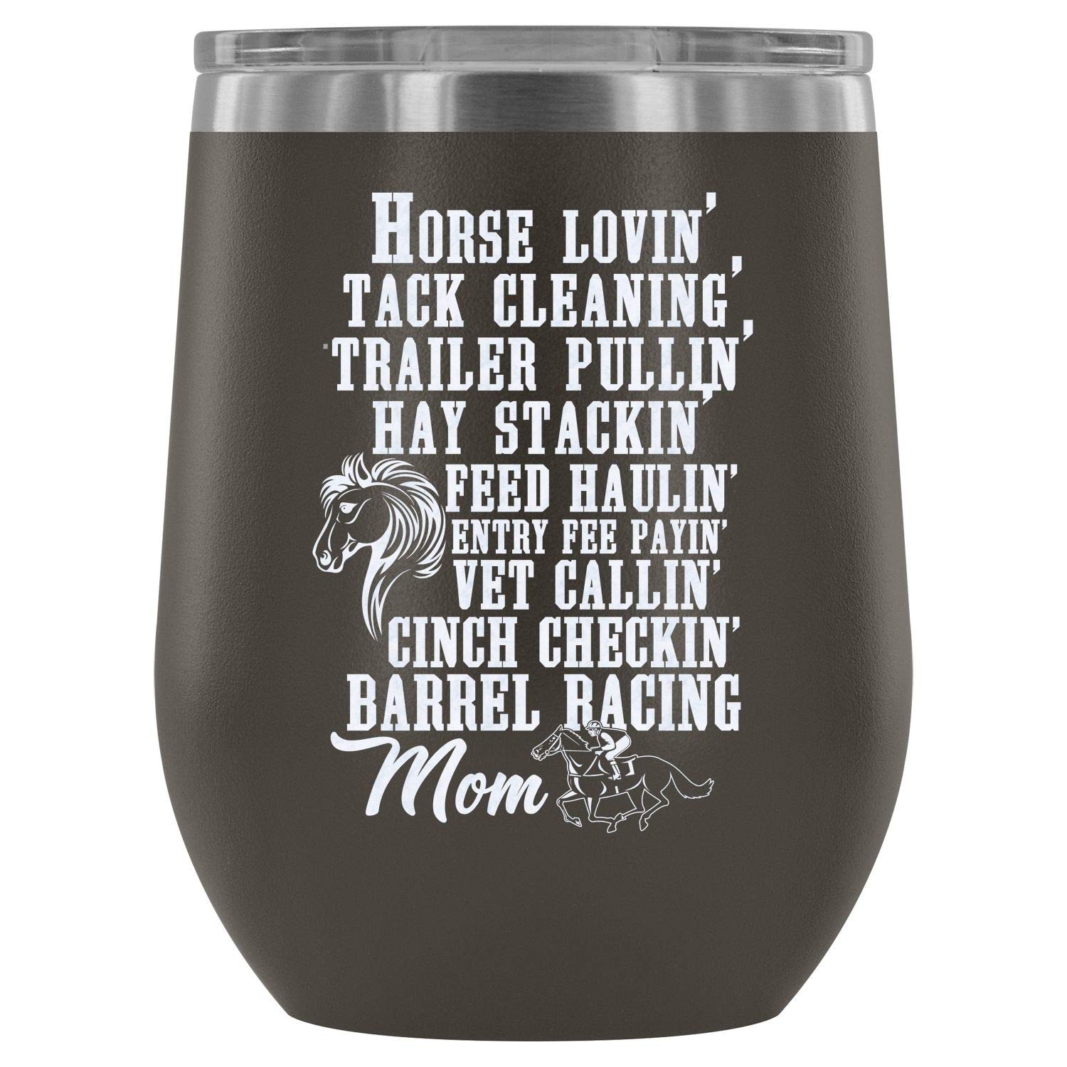 Premium Stainless Steel Wine Tumbler with Lid - 12Oz Vacuum Insulated Barrel Racer Tumbler Cup for Moms, Hot & Cold Beverages - Perfect for Barrel Racing Events, Outdoor Activities & Daily Use (Pewter)