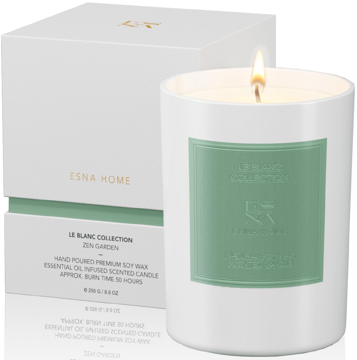ESNA HOME Leblanc Zen Garden Aromatherapy Scented Soy Candle - 8.8oz 50-Hour Burn, Natural Essential Oils, Gift Box Included | Perfect for Relaxation, Meditation, Spa Nights & Home Decor