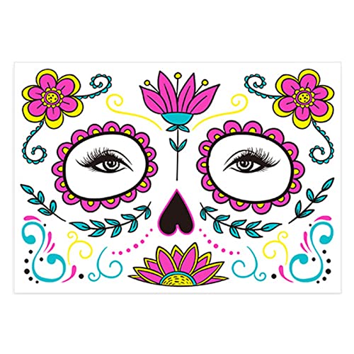Glow in the Dark Halloween Face Stickers - Fluorescent Temporary Tattoos for Costume Parties, Neon Body Art Stickers with Disposable Ink Cups (Set B, One Size) - Perfect for Halloween Makeup, Cosplay Events & Nighttime Festivals